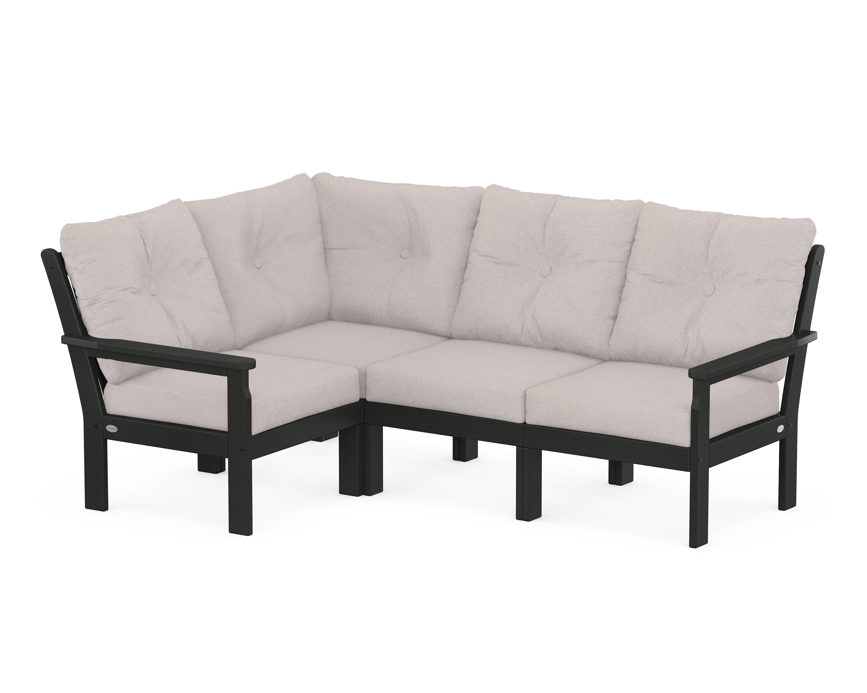 Vineyard 4-Piece Sectional in Black / Dune Burlap