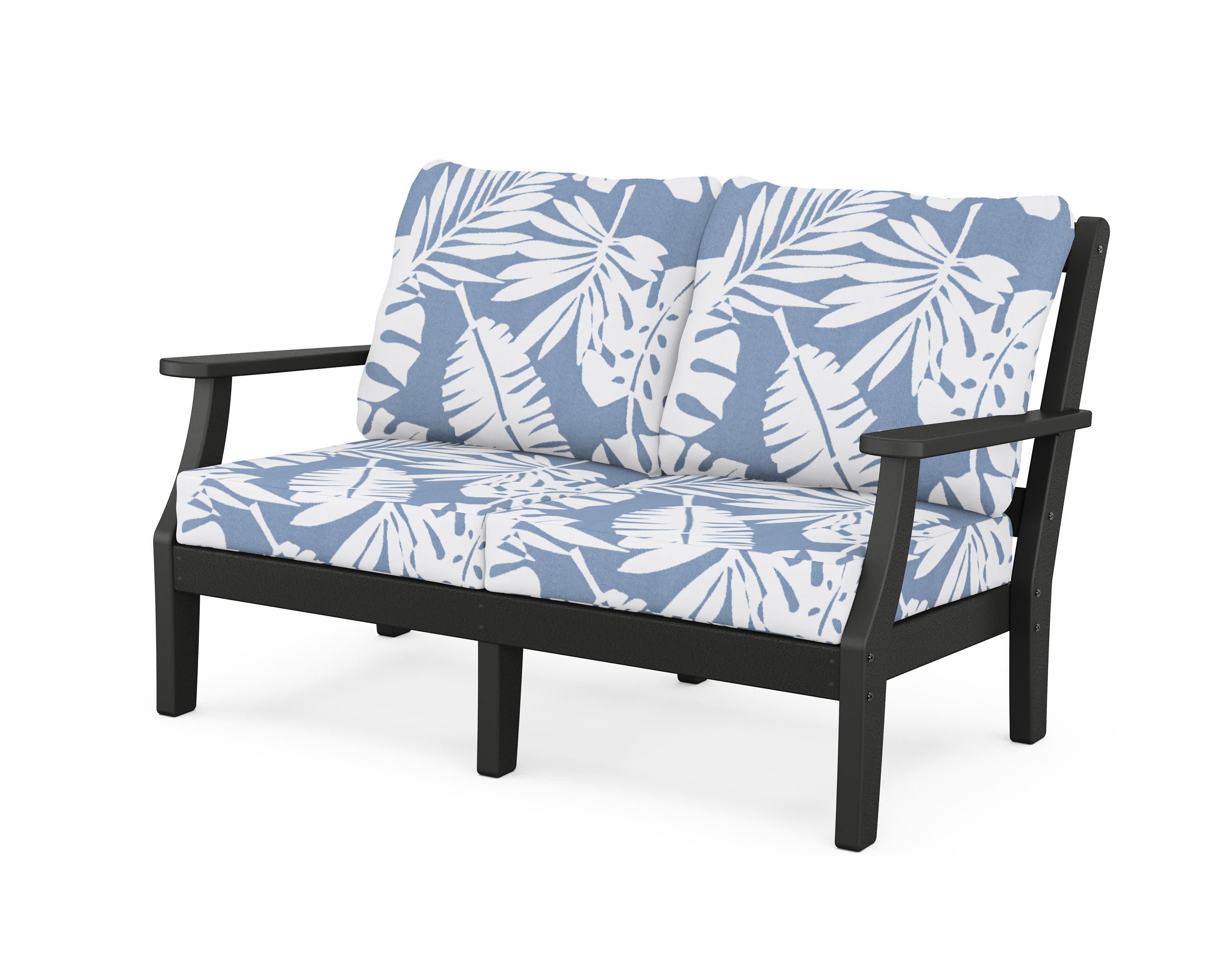 Chinoiserie Deep Seating Loveseat in Black / Leaf Sky Blue