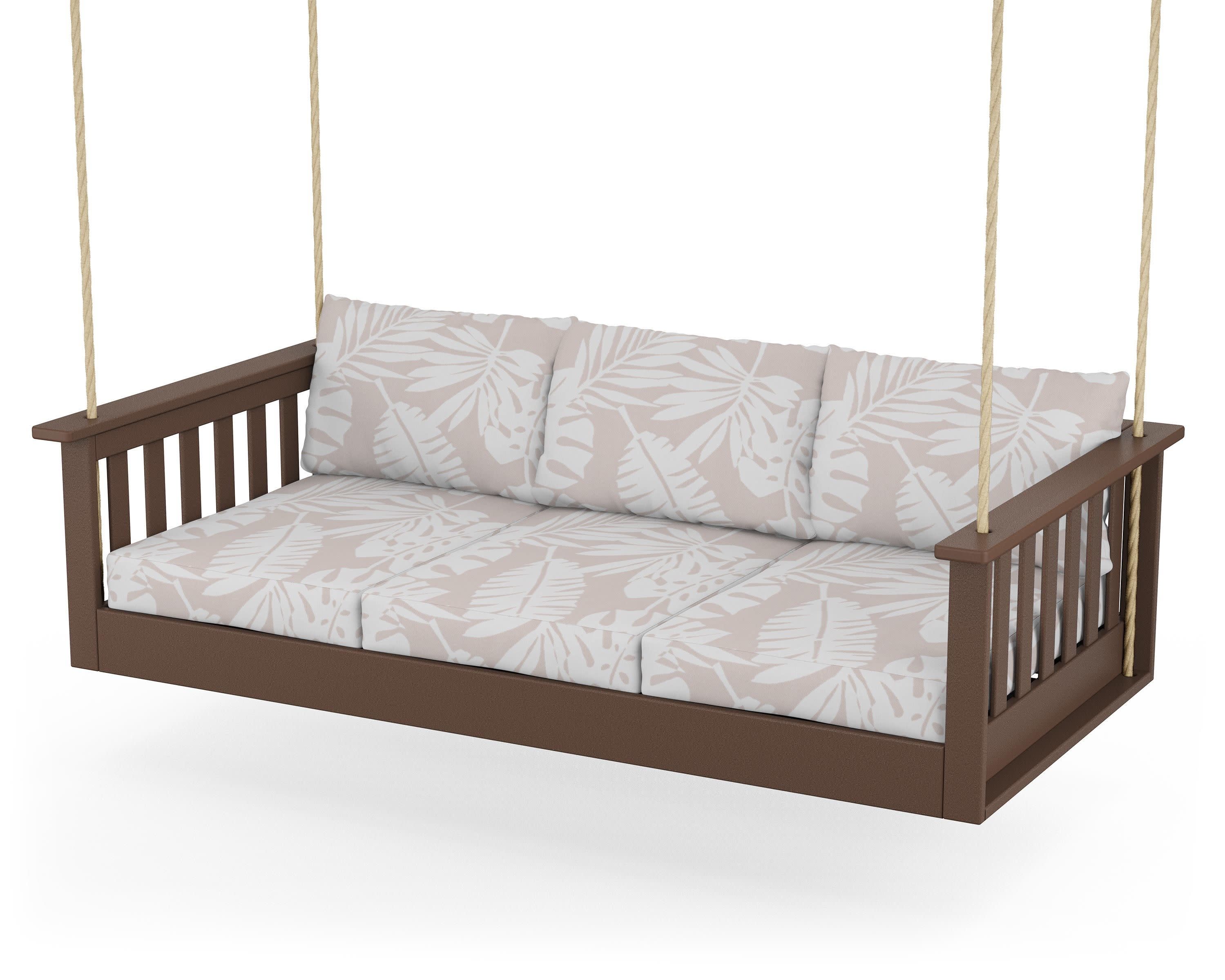 Vineyard Daybed Swing in Mahogany / Leaf Dune Burlap