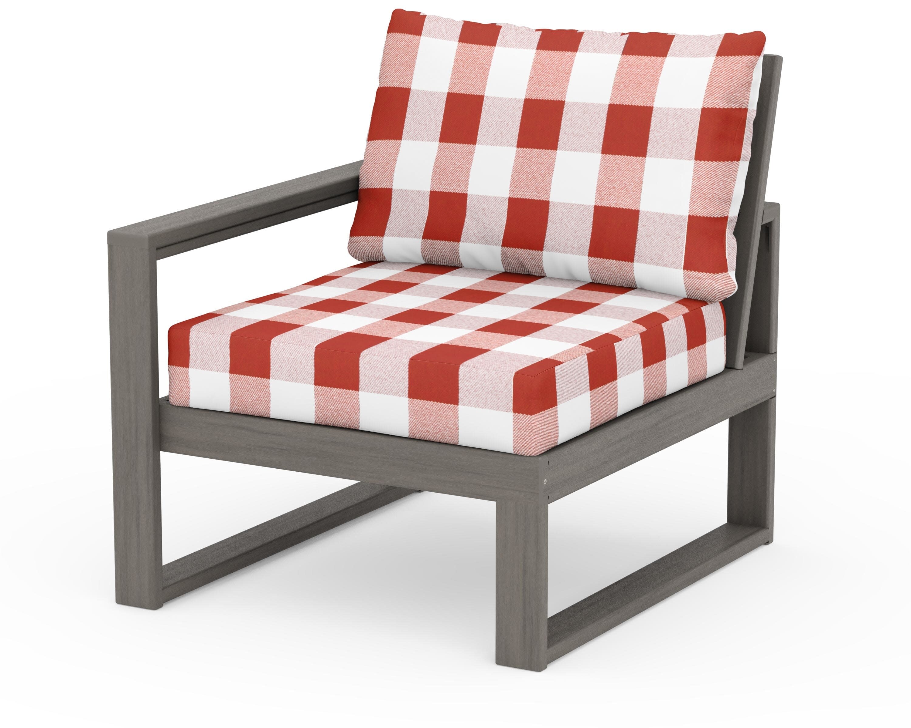 EDGE Modular Left Arm Chair in Driftwood / Buffalo Plaid Crimson