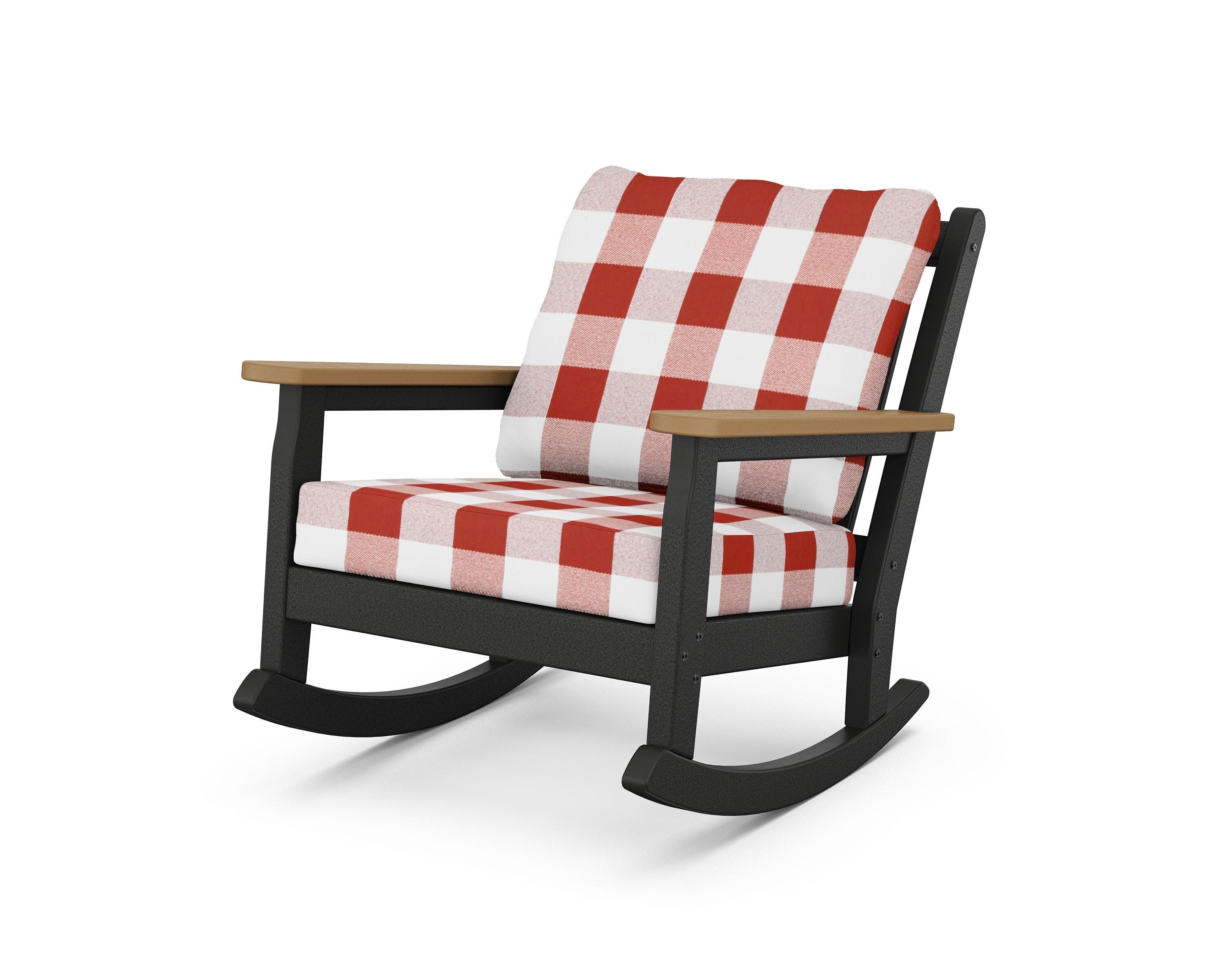 Chippendale Deep Seating Rocking Chair in Black / Natural / Buffalo Plaid Crimson