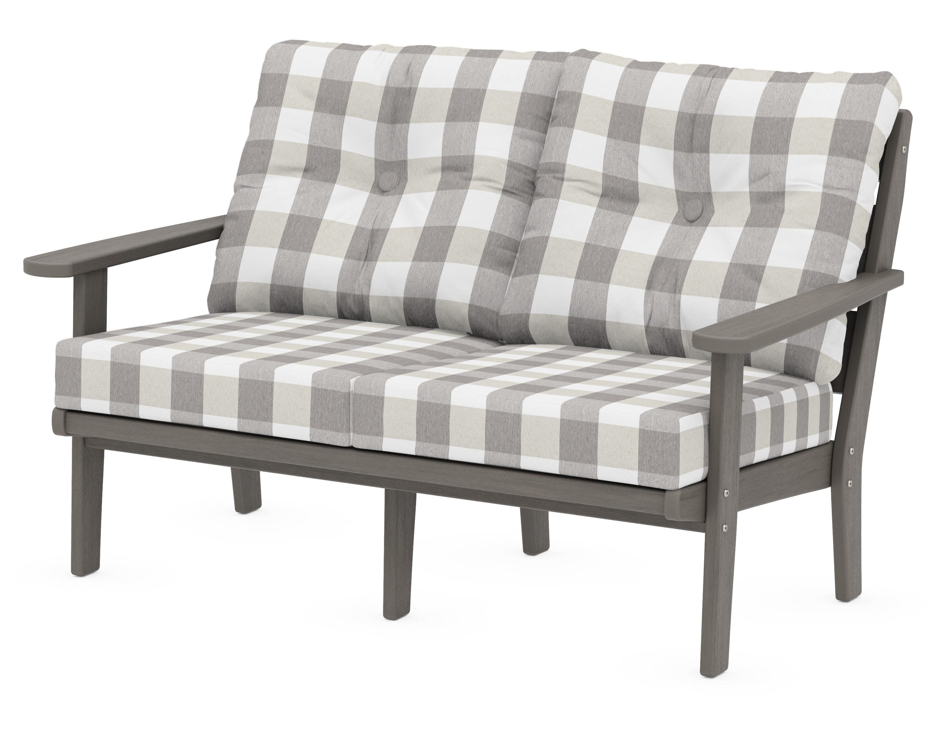 Lakeside Deep Seating Loveseat in Driftwood / Buffalo Plaid Grey Mist