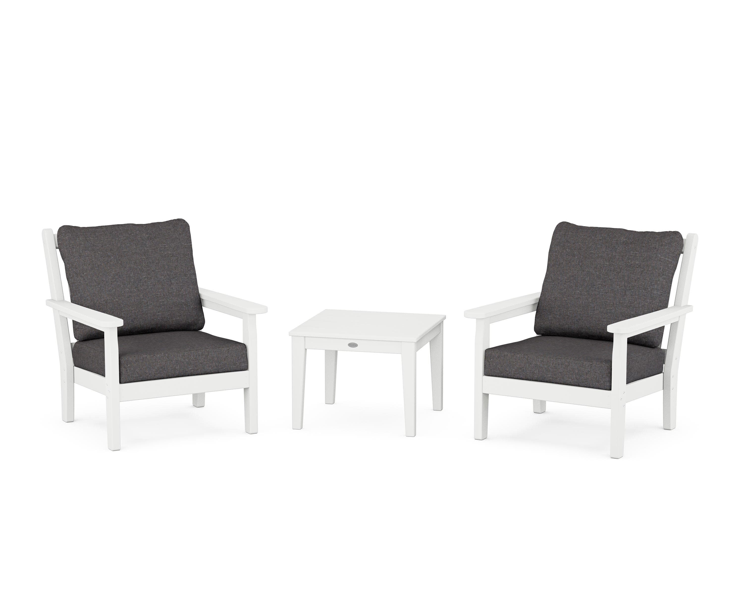 Chippendale 3-Piece Deep Seating Set in White / Ash Charcoal