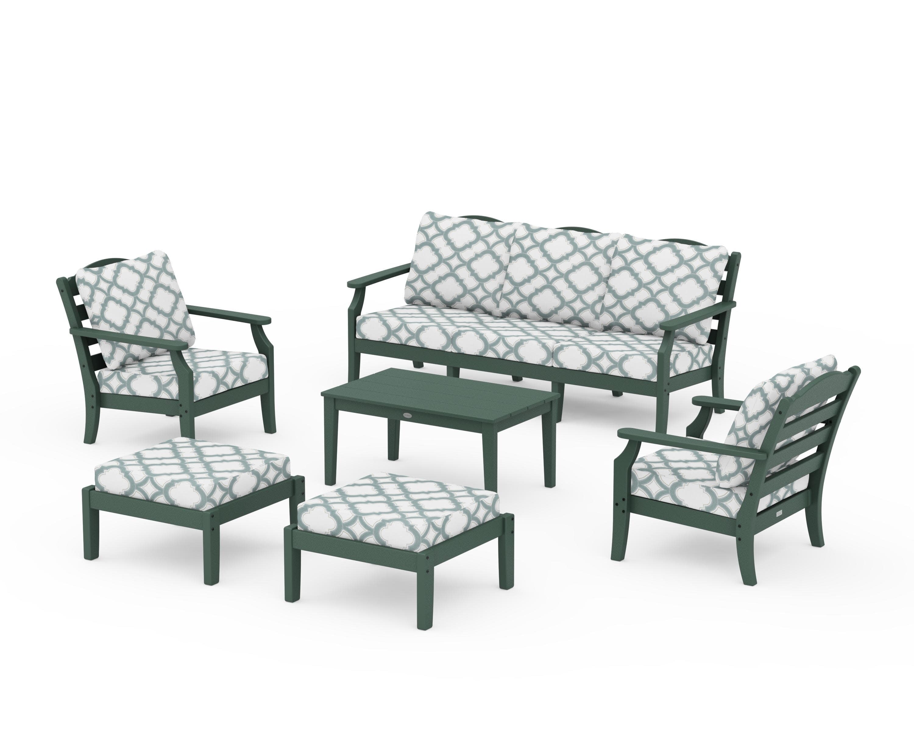 Savannah 6-Piece Lounge Sofa Set in Green / Trellis Glacier Spa