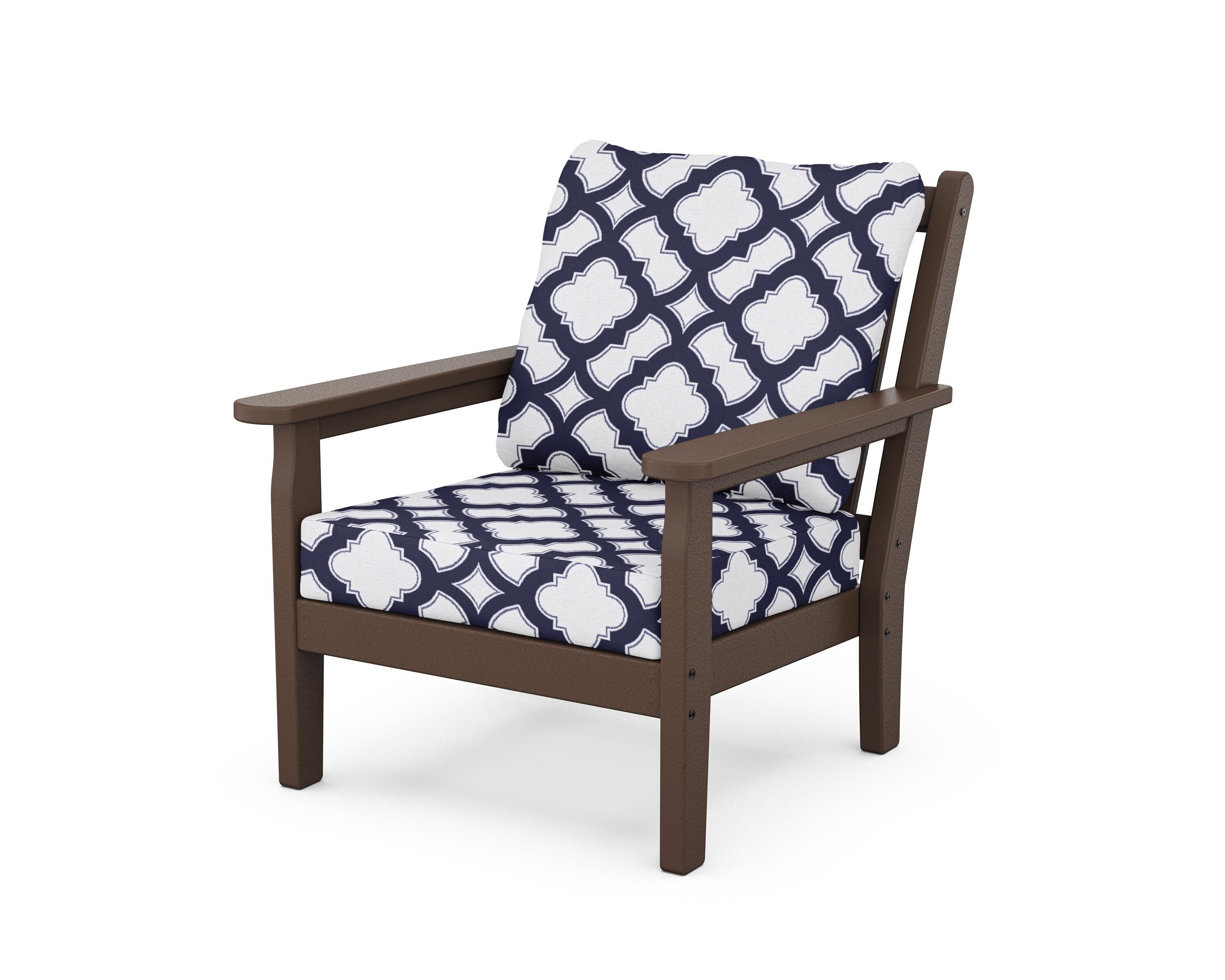 Chippendale Deep Seating Chair in Mahogany / Trellis Navy