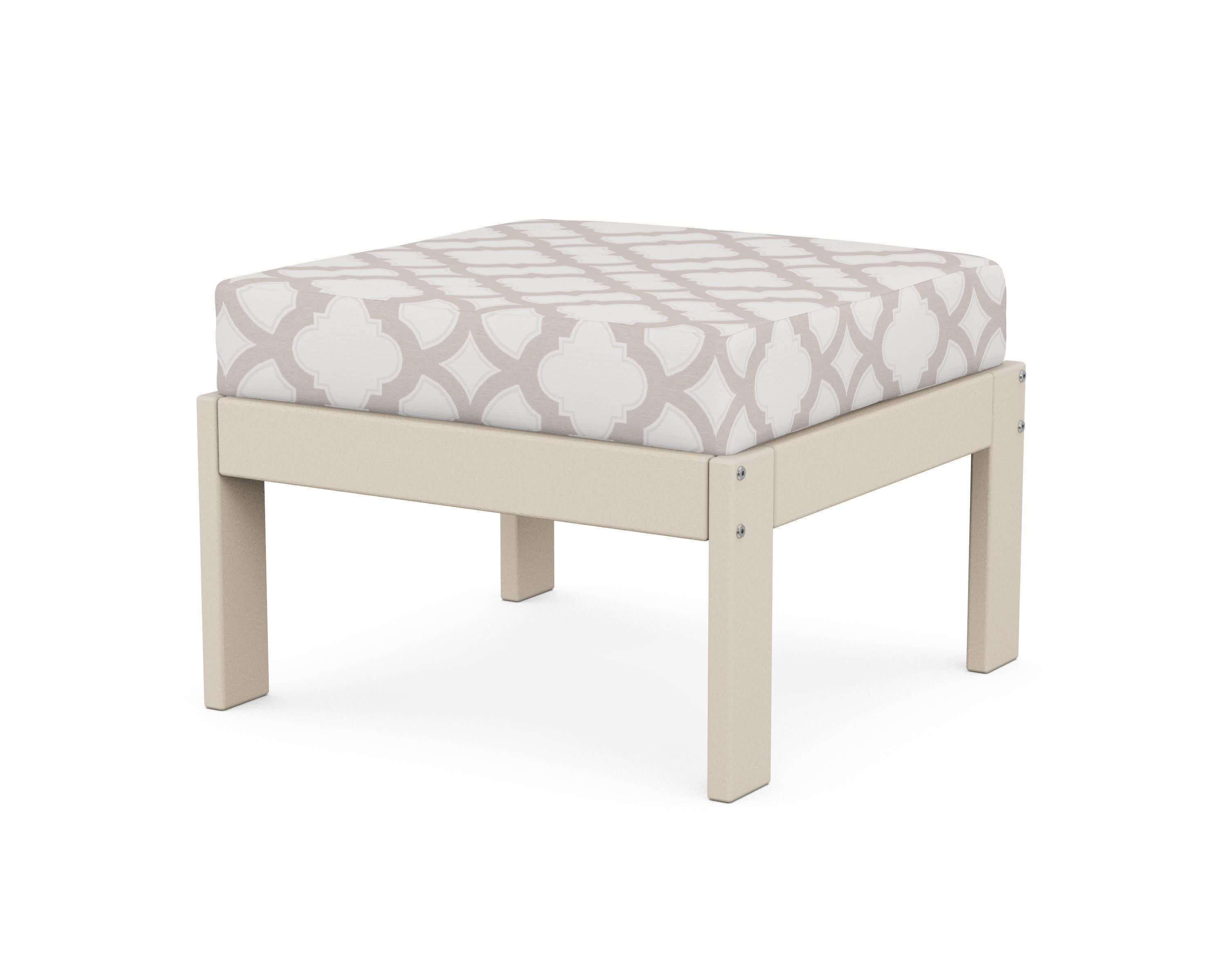 Vineyard Modular Ottoman in Sand / Trellis Dune Burlap