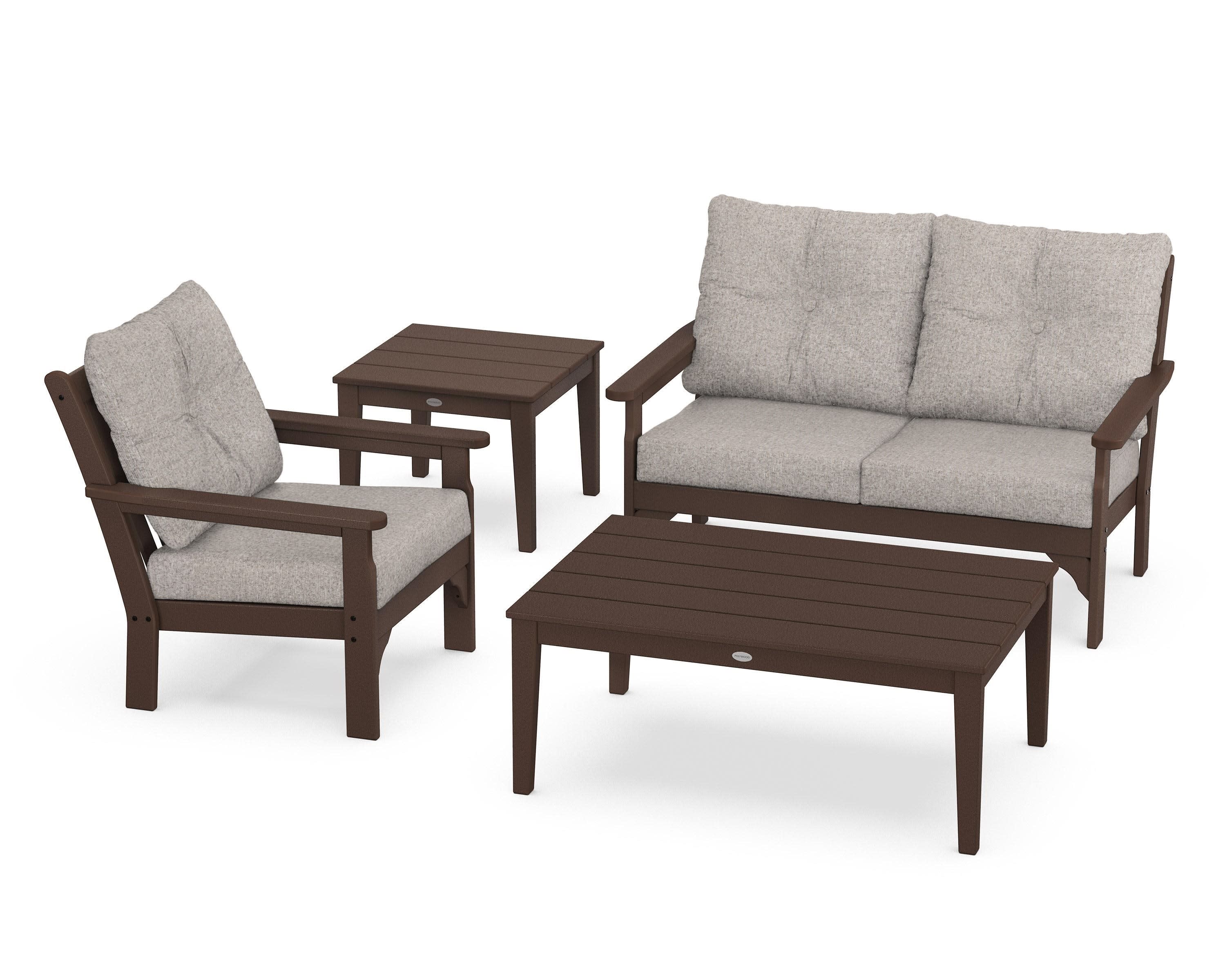 Vineyard 4-Piece Deep Seating Set in Mahogany / Weathered Tweed