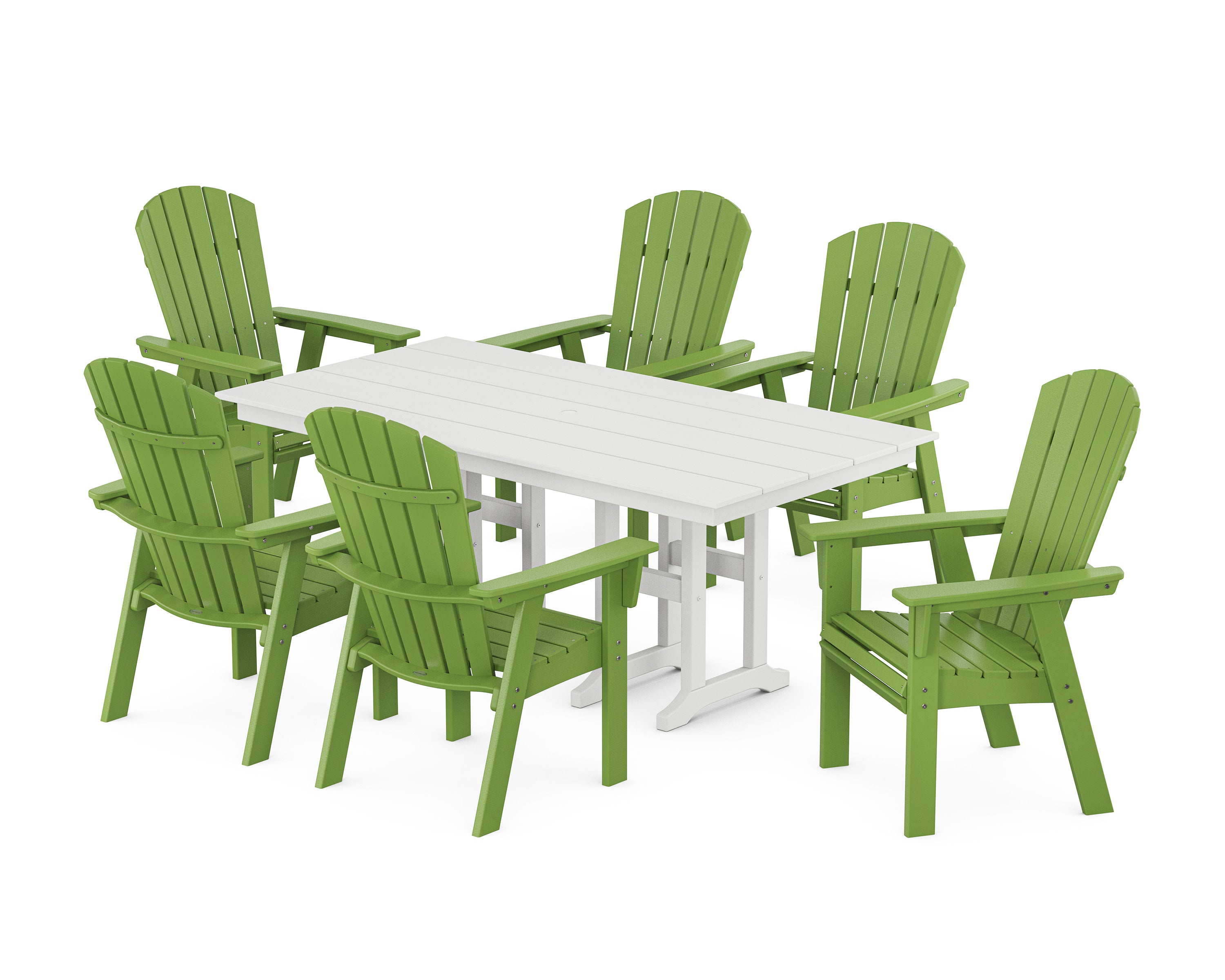 Nautical Curveback Adirondack 7-Piece Farmhouse Dining Set in Lime / White