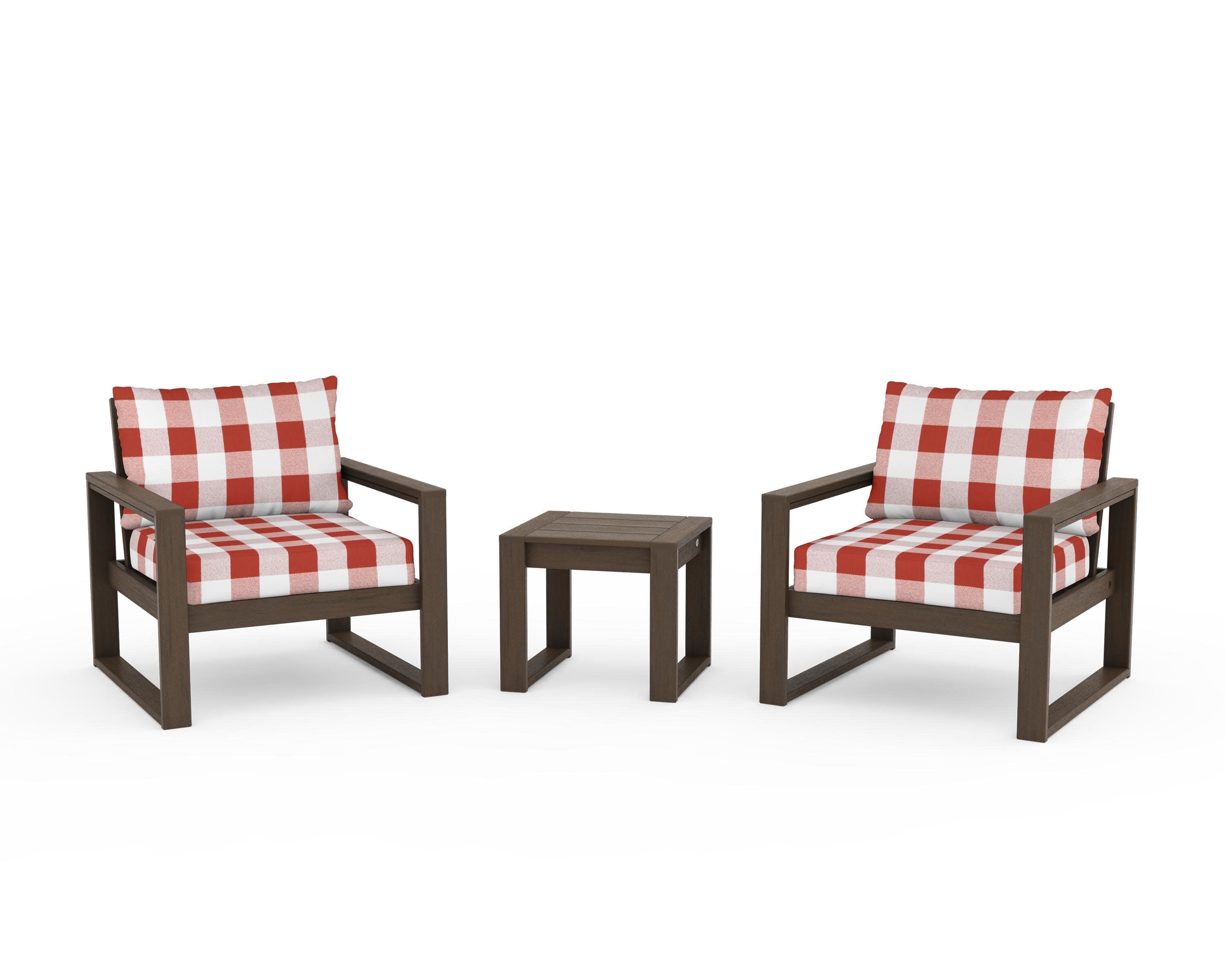 EDGE Sectional 3-Piece Deep Seating Set in Kona / Buffalo Plaid Crimson