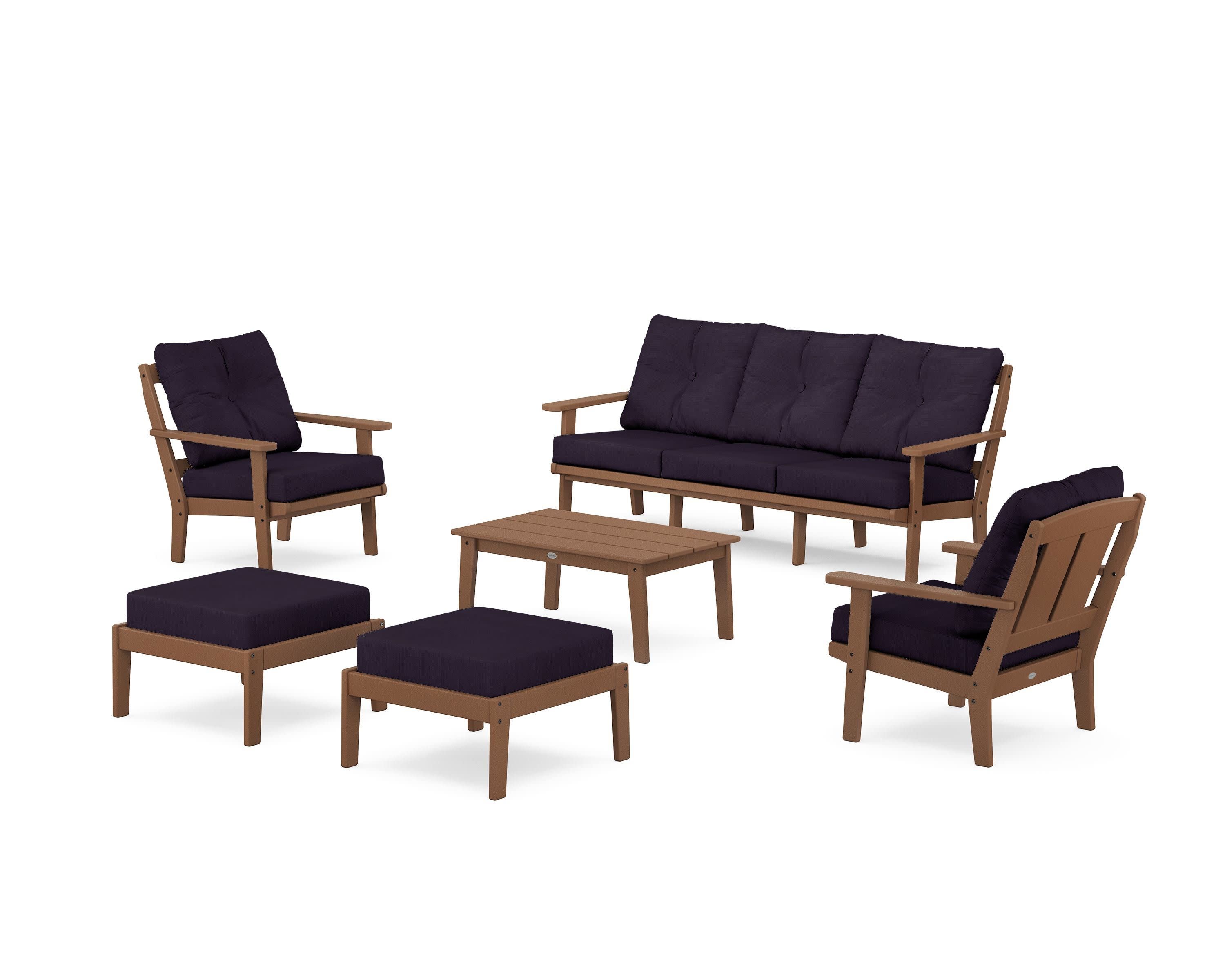 Mission 6-Piece Lounge Sofa Set in Teak / Navy Linen