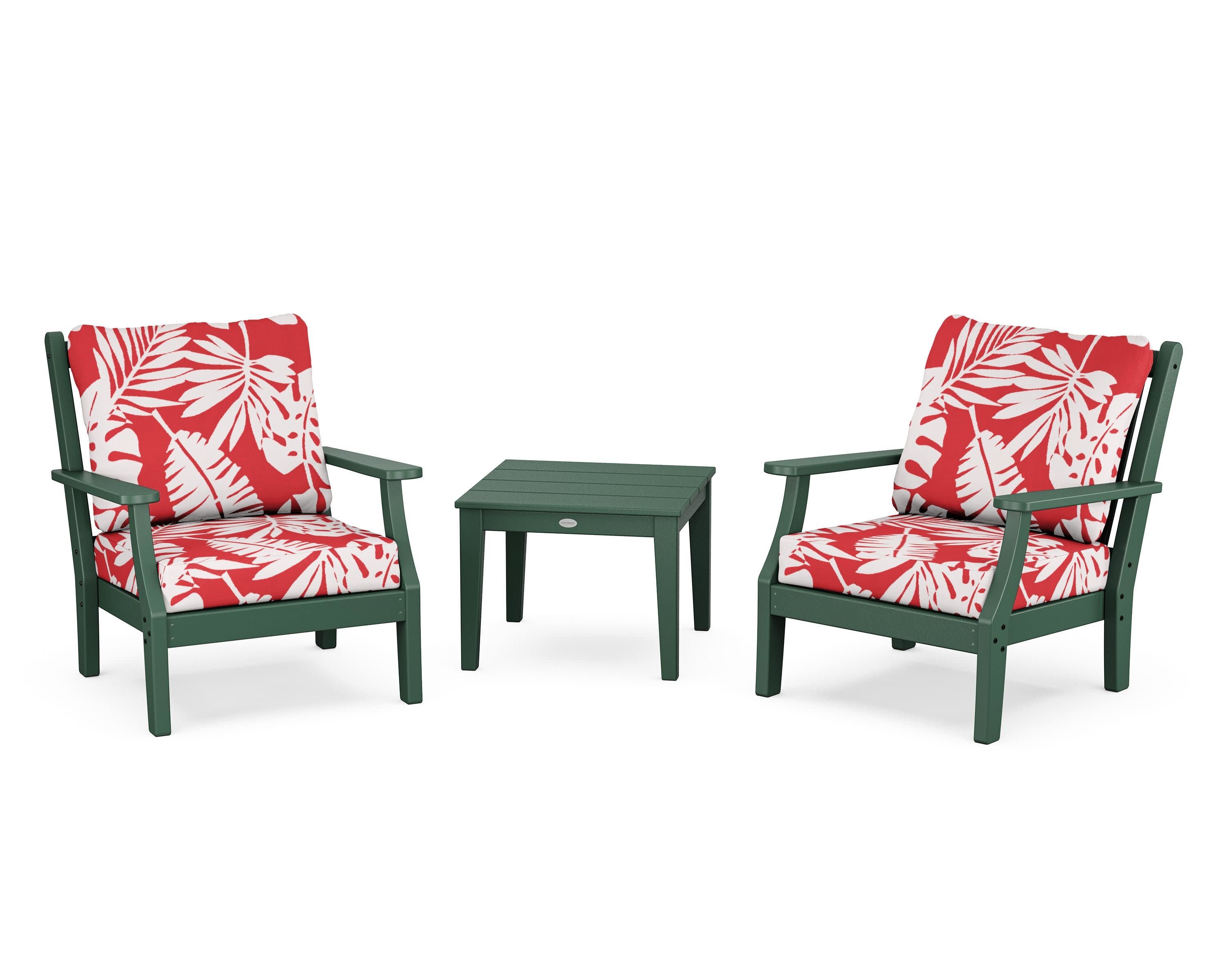 Wovendale 3-Piece Deep Seating Set in Green / Leaf Crimson