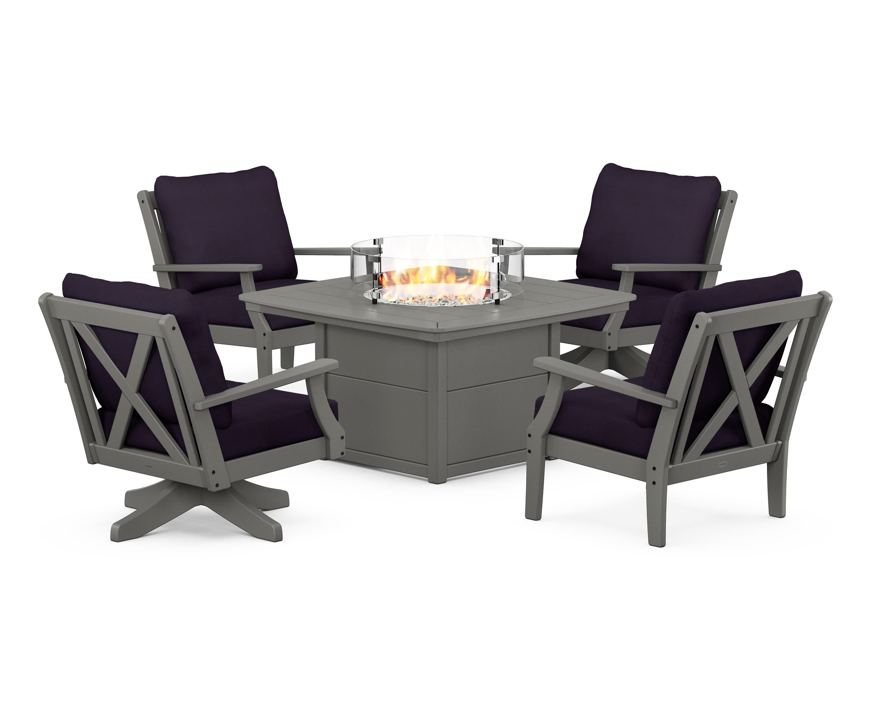 Braxton 5-Piece Deep Seating Set with Fire Table in Slate Grey / Navy Linen