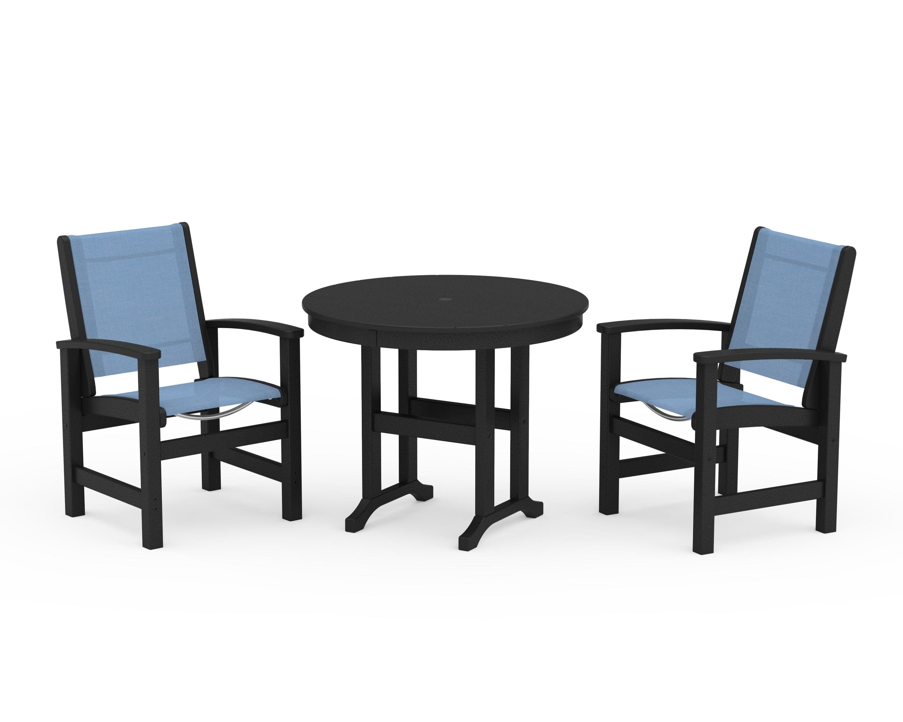 Coastal 3-Piece Round Dining Set in Black / Poolside Sling