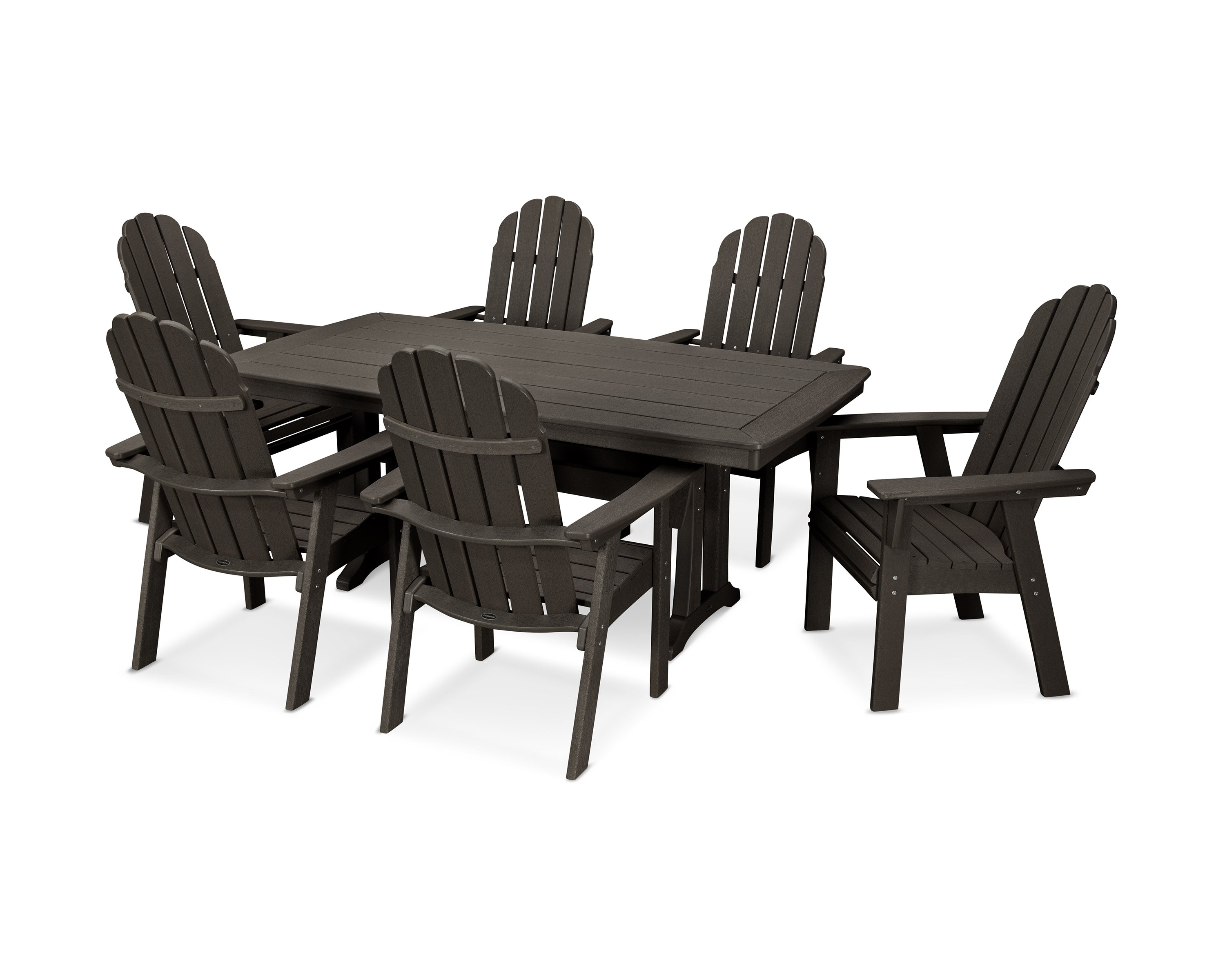 Vineyard Curveback Adirondack 7-Piece Dining Set with Trestle Legs in Vintage Coffee