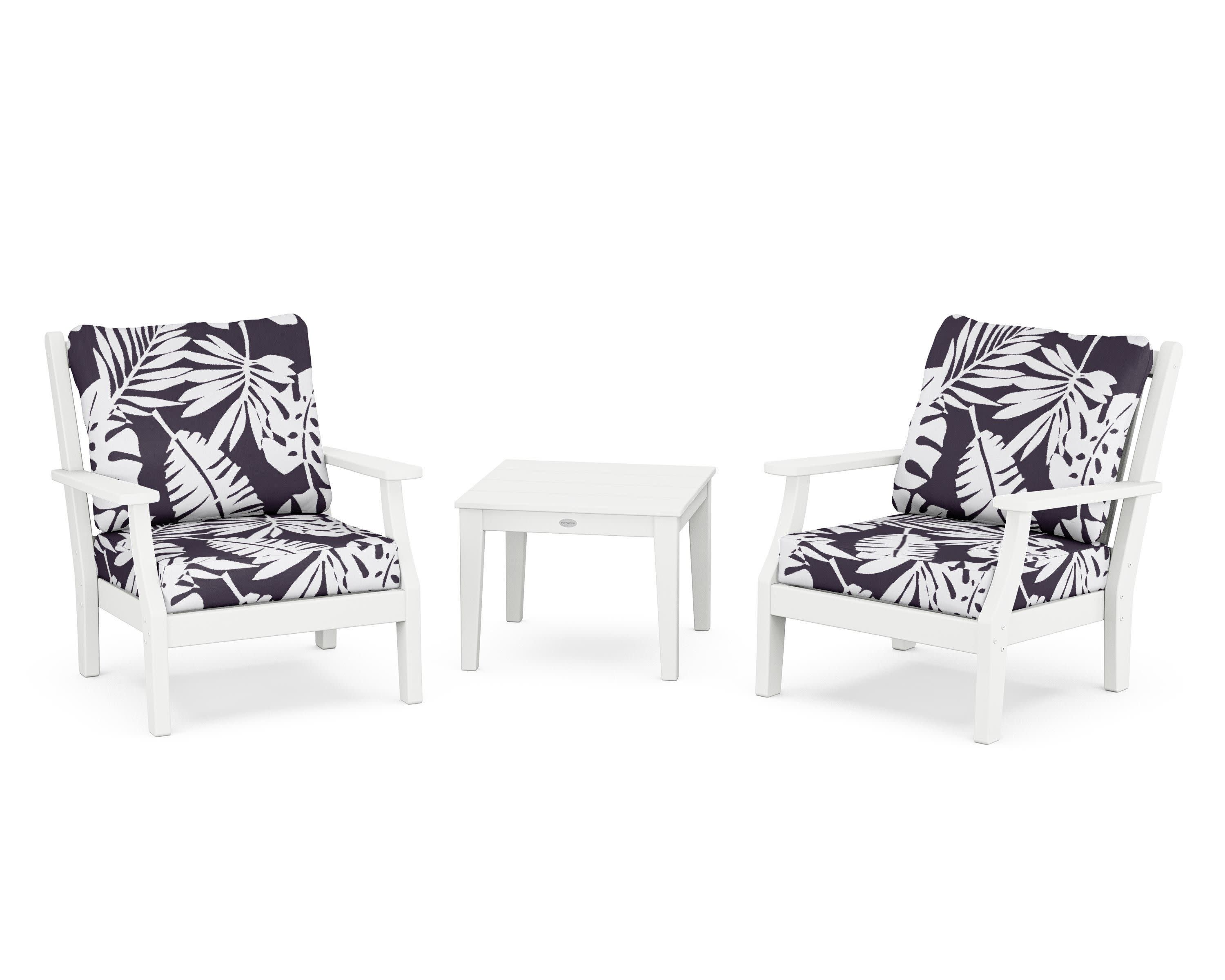 Wovendale 3-Piece Deep Seating Set in White / Leaf Navy
