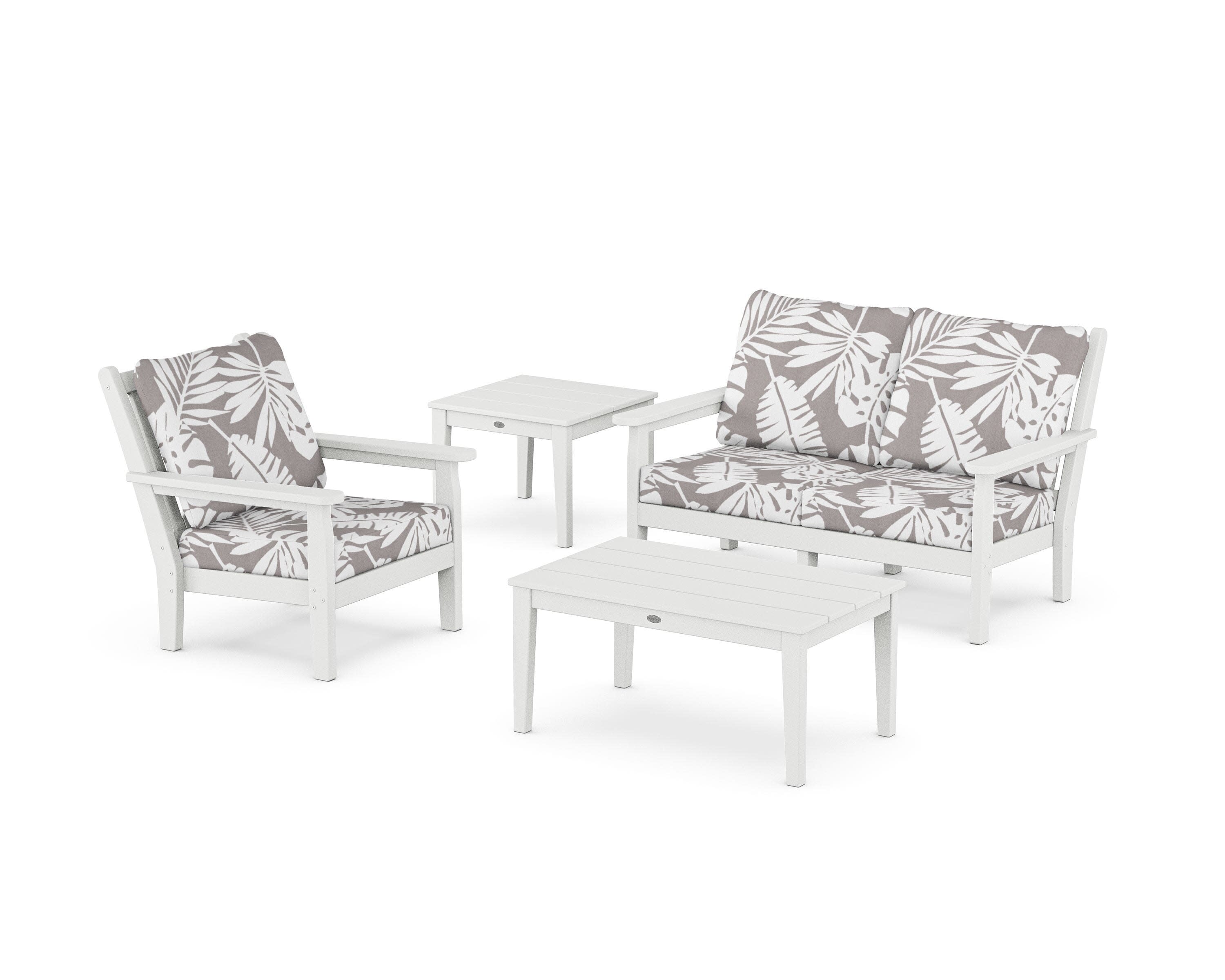 Chippendale 4-Piece Deep Seating Set in White / Leaf Grey Mist