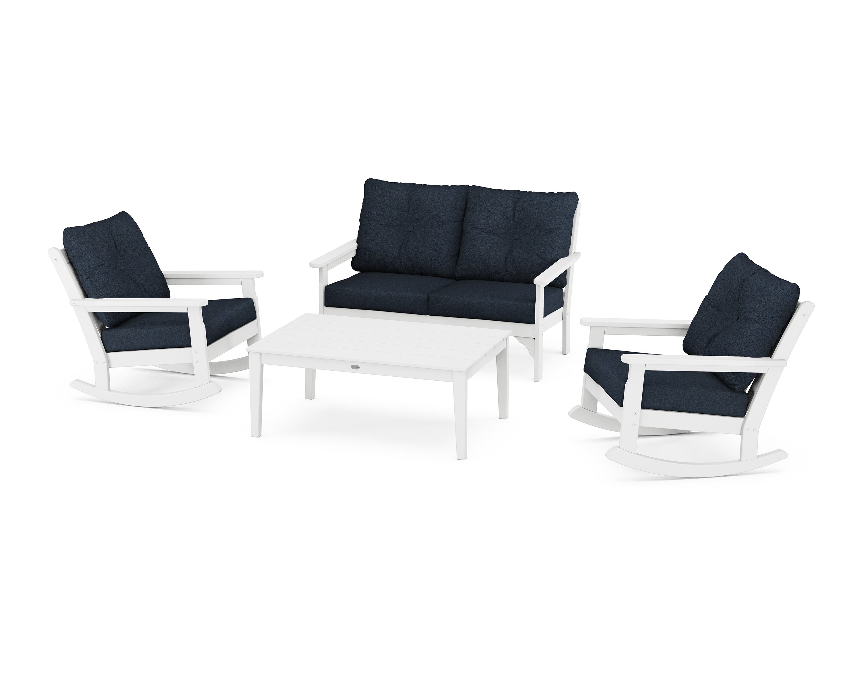 Vineyard 4-Piece Deep Seating Rocking Chair Set in White / Marine Indigo