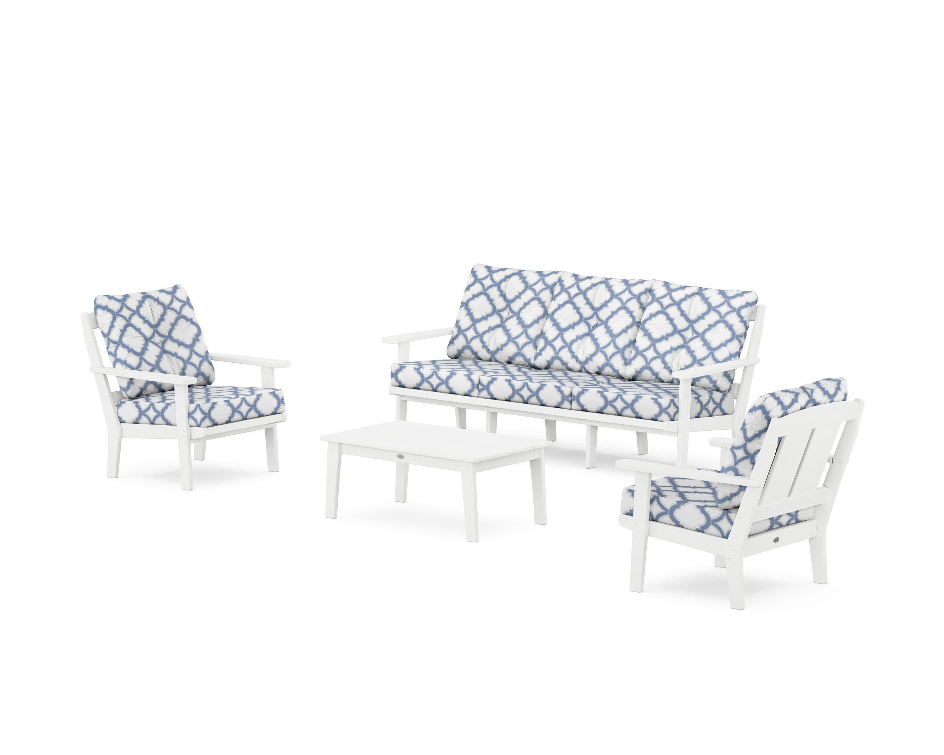 Mission 4-Piece Deep Seating Set with Sofa in White / Trellis Sky Blue