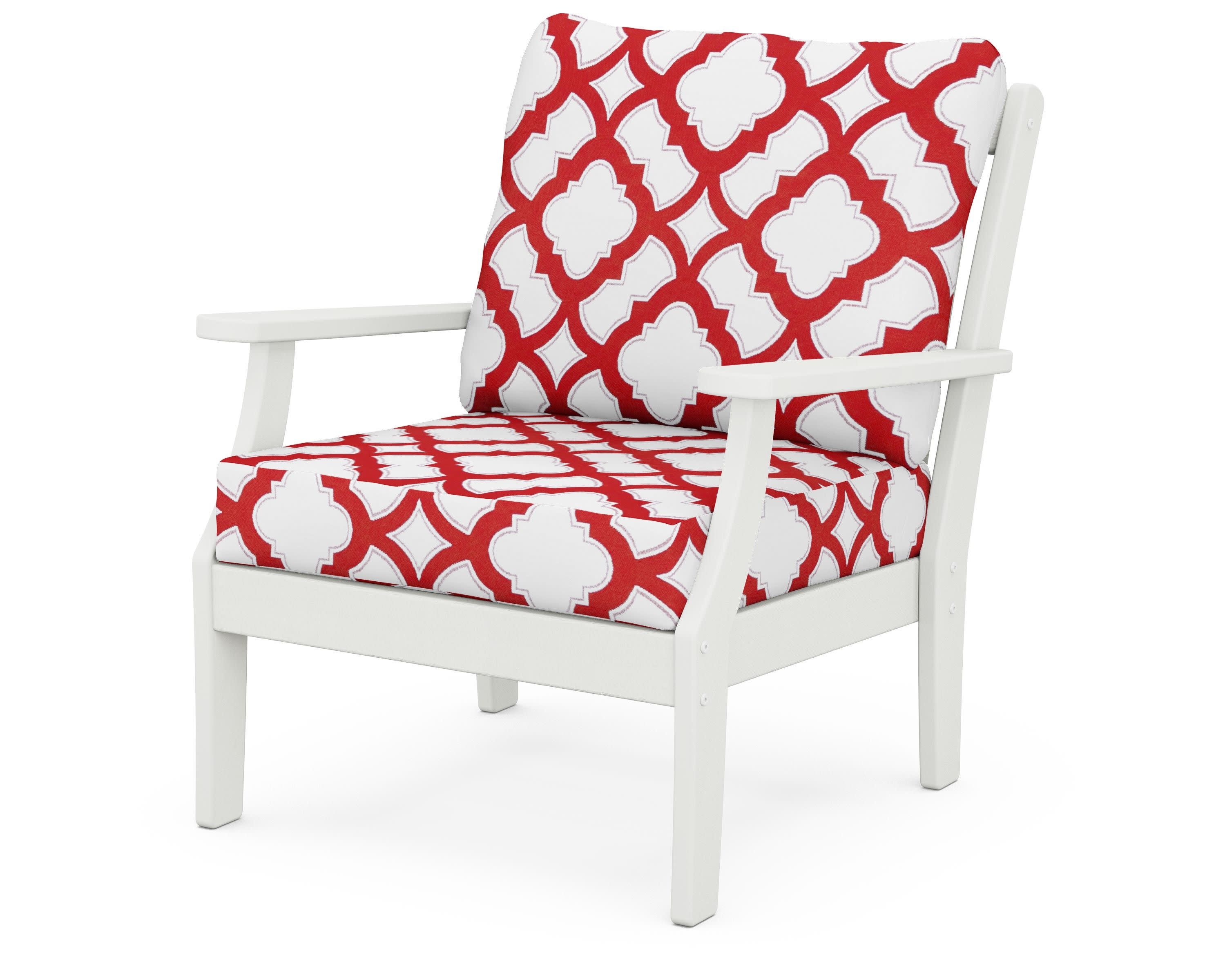Braxton Deep Seating Chair in Vintage White / Trellis Crimson