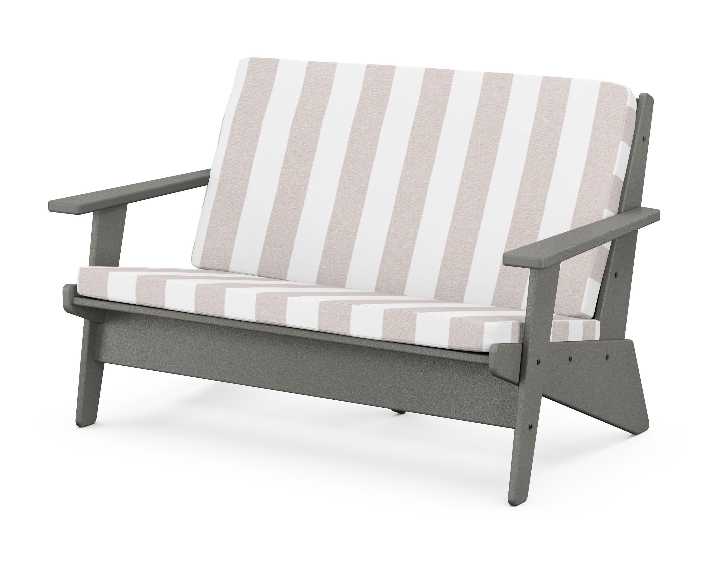 Riviera Modern Lounge Loveseat in Slate Grey / Cabana Stripe Dune Burlap