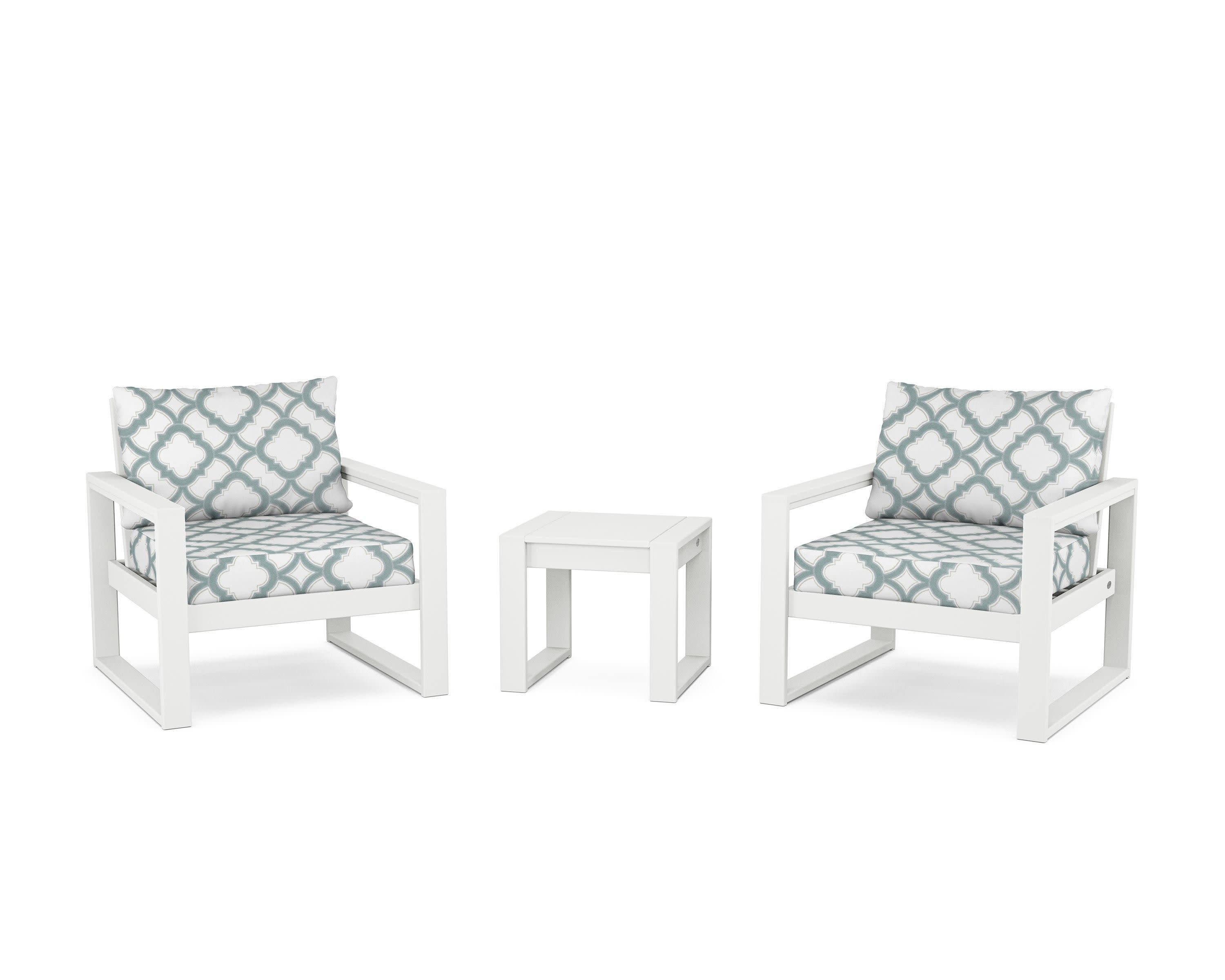 EDGE Sectional 3-Piece Deep Seating Set in White / Trellis Glacier Spa
