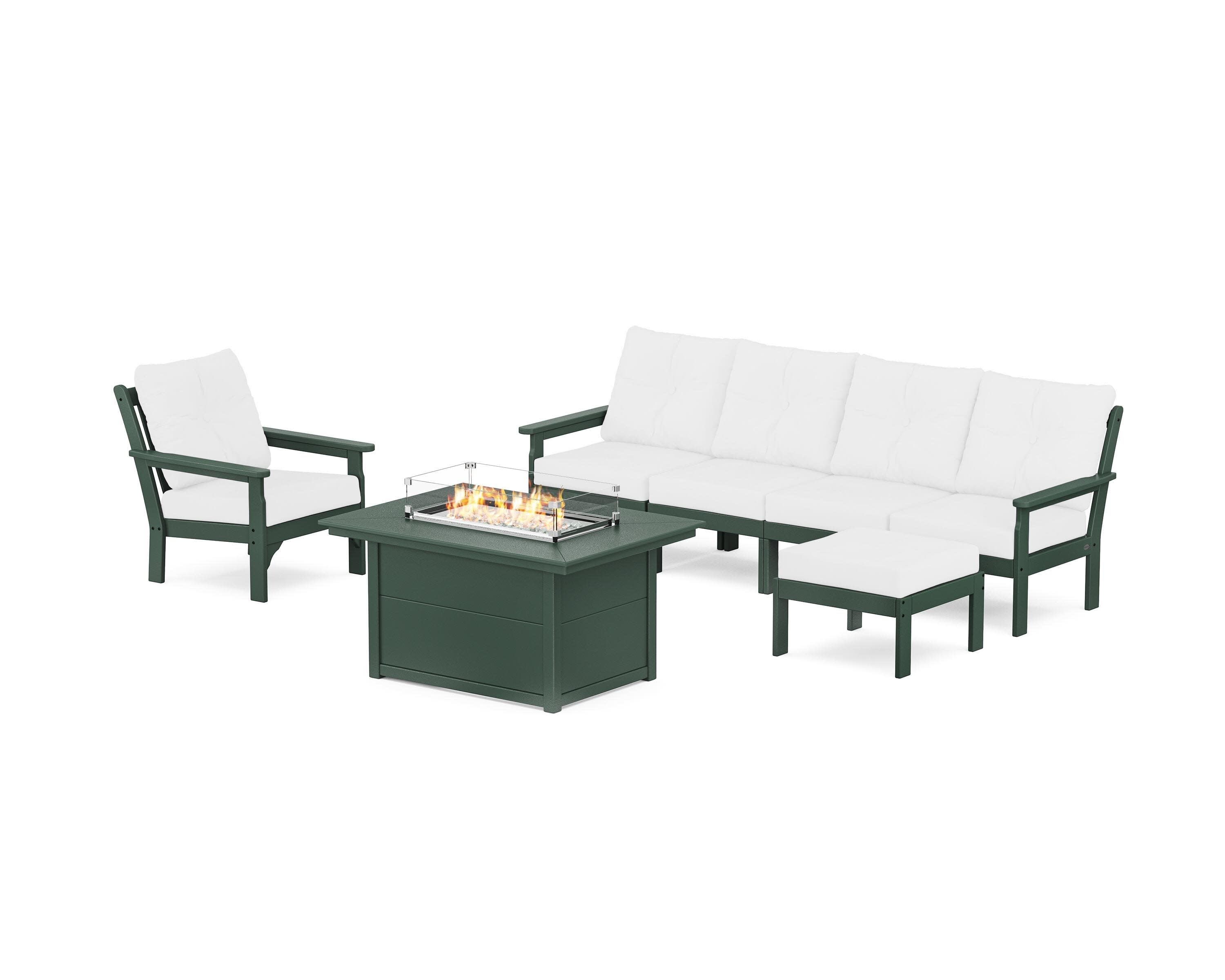Vineyard Sectional Lounge and Fire Pit Set in Green / Natural
