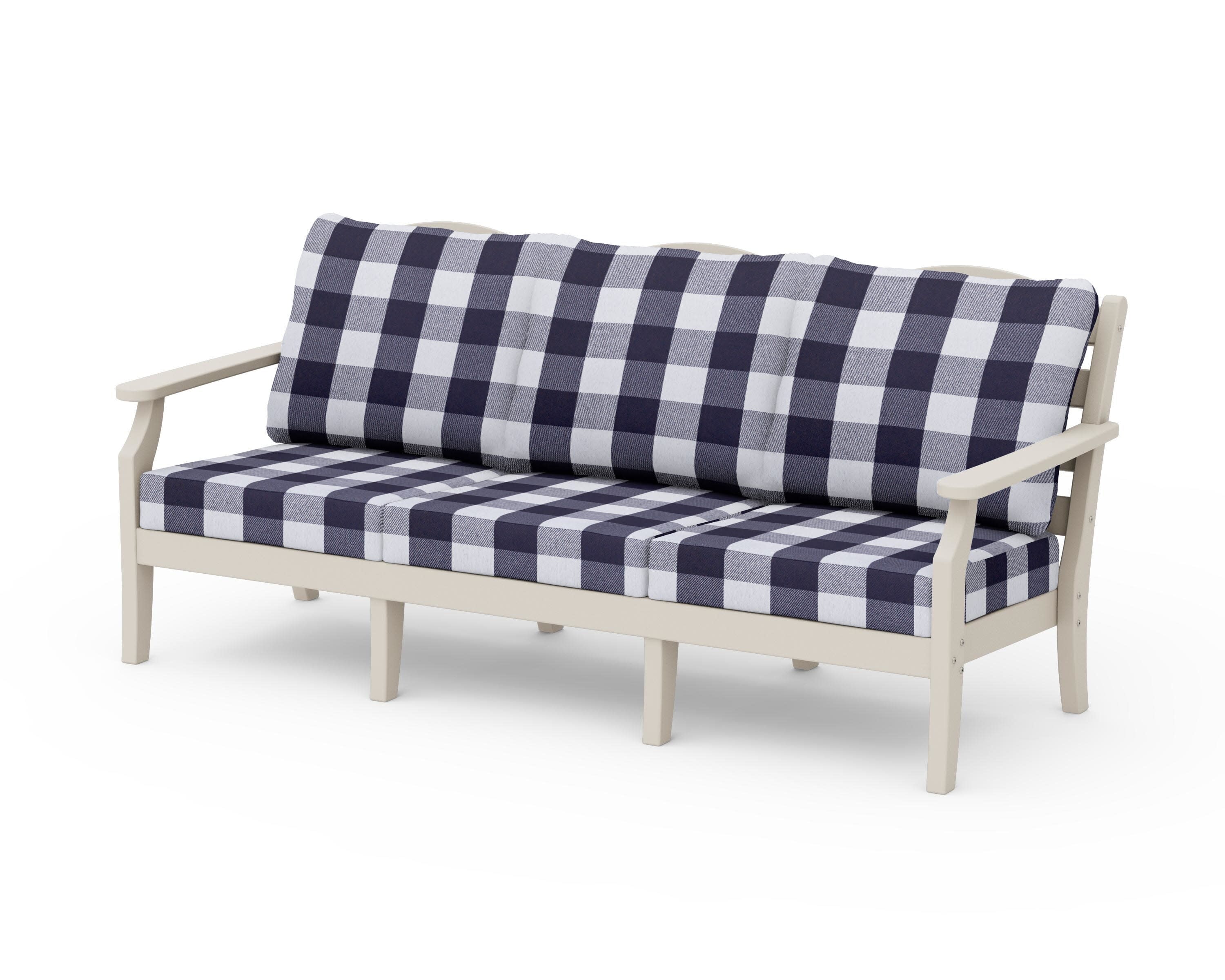Savannah Deep Seating Sofa in Sand / Buffalo Plaid Navy