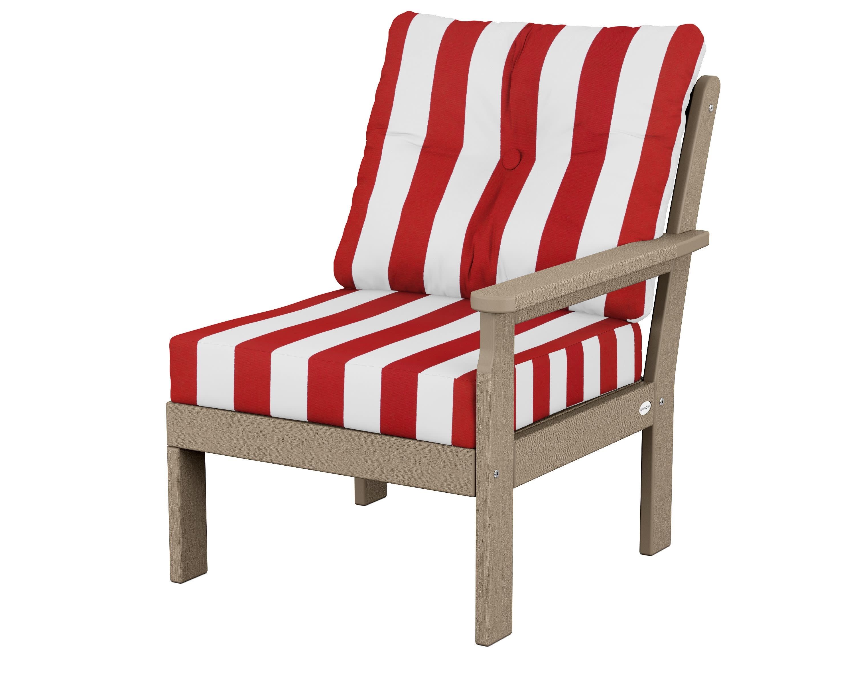 Vineyard Modular Right Arm Chair in Vintage Sahara / Cabana Stripe Crimson