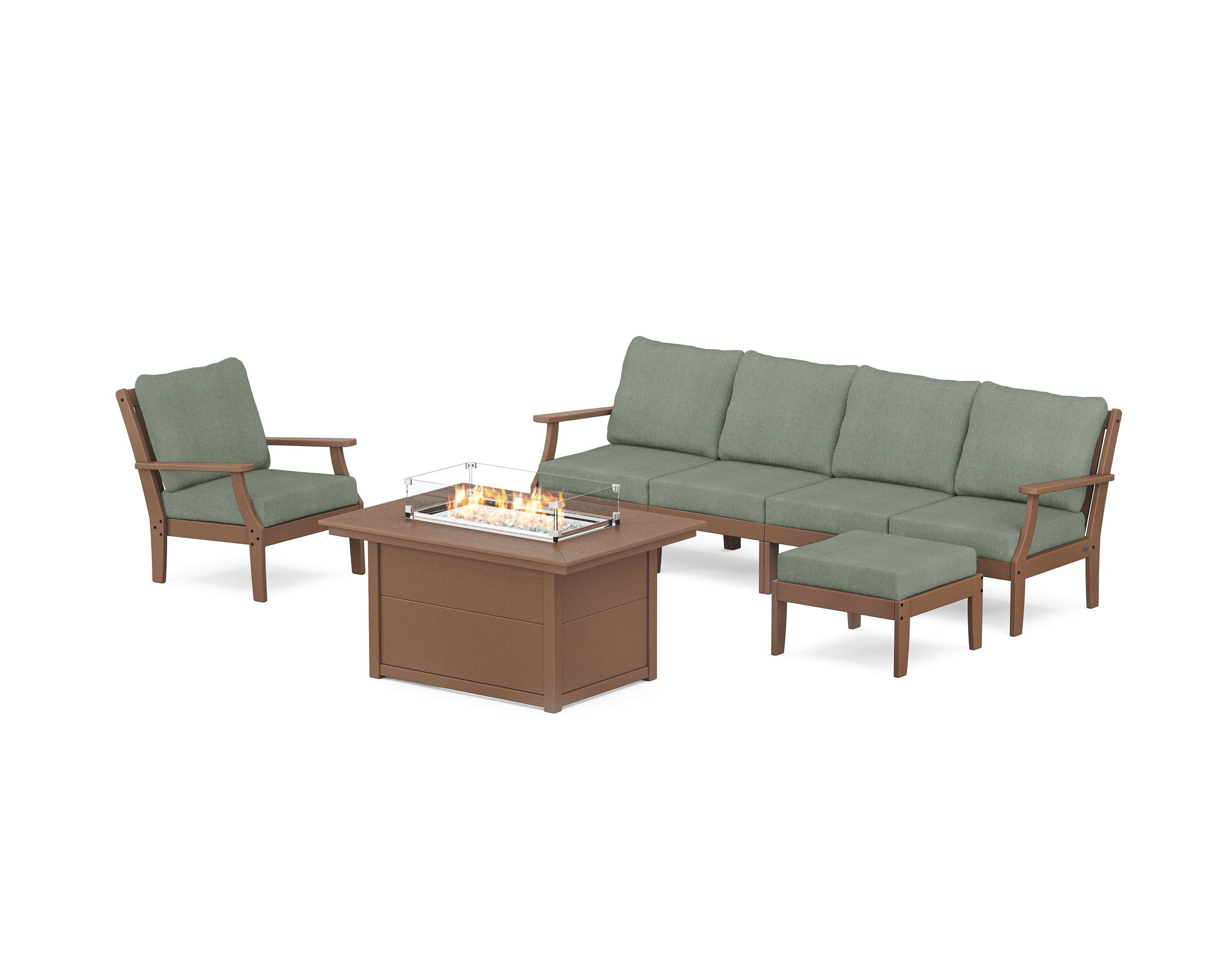 Braxton Sectional Lounge and Fire Pit Set in Teak / Cast Sage