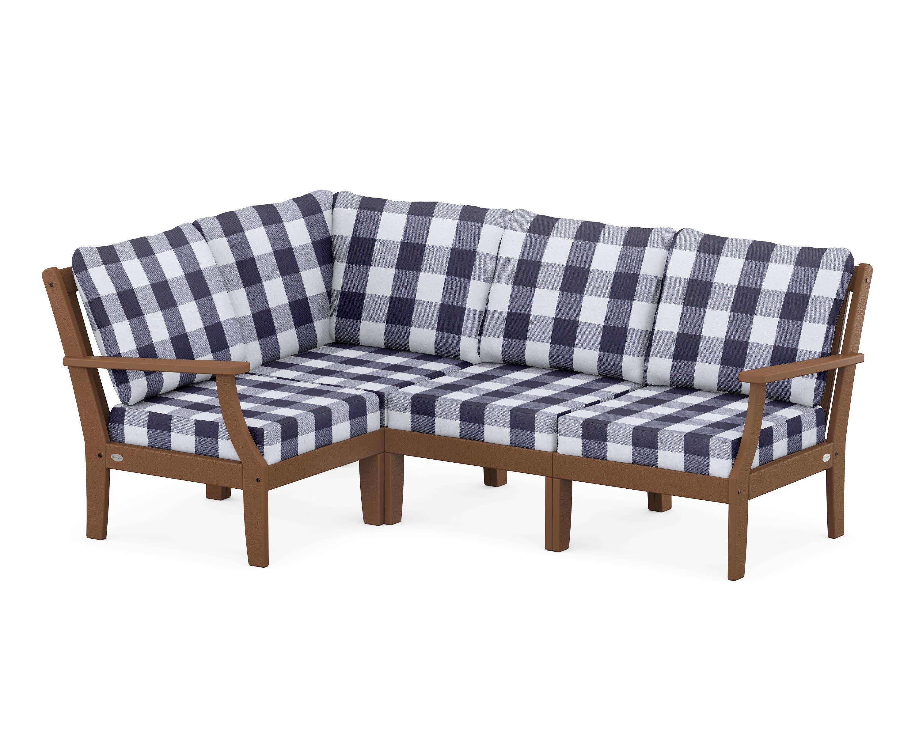 Braxton Modular 4-Piece Deep Seating Set in Teak / Buffalo Plaid Navy