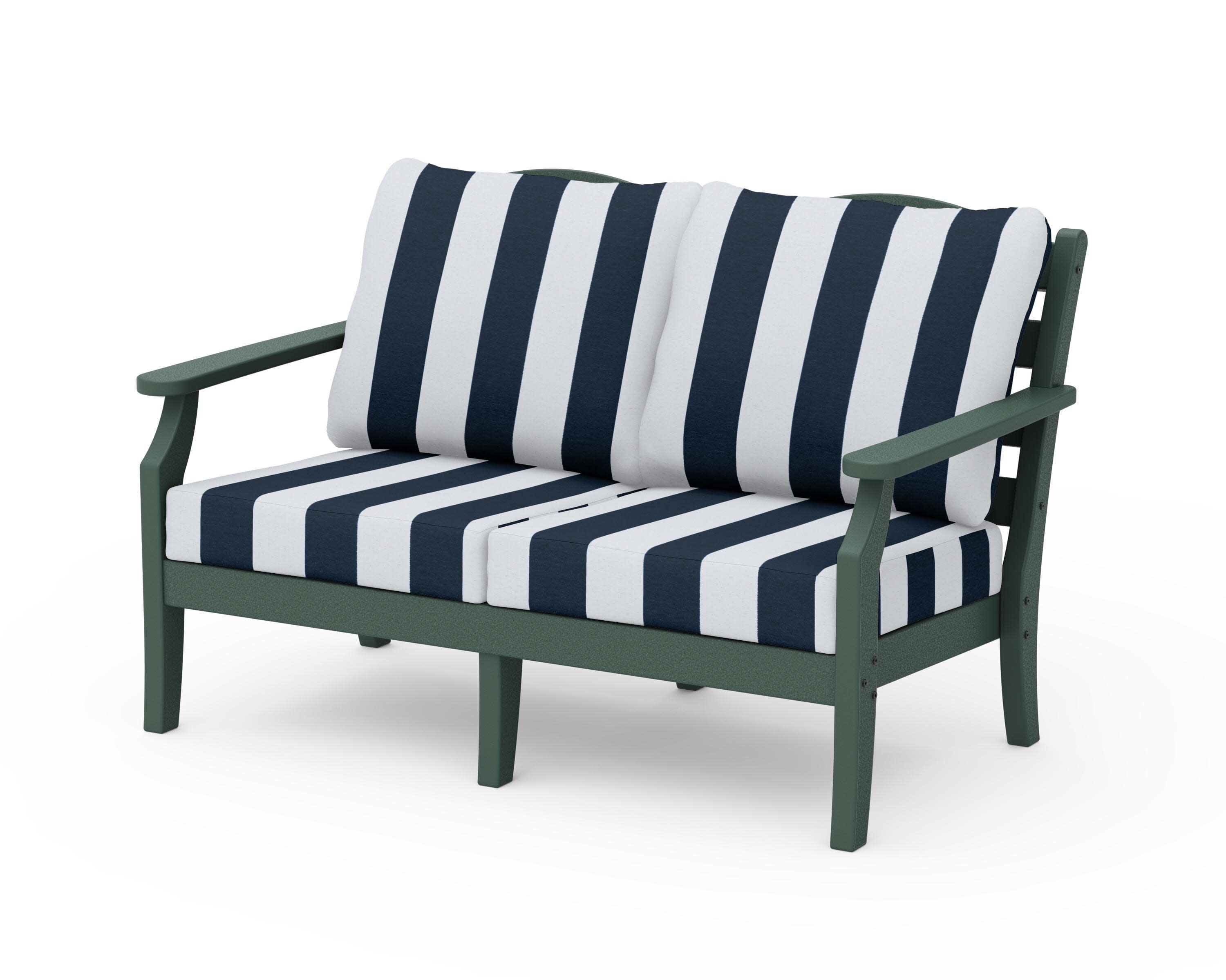 Savannah Deep Seating Loveseat in Green / Cabana Stripe Marine Indigo