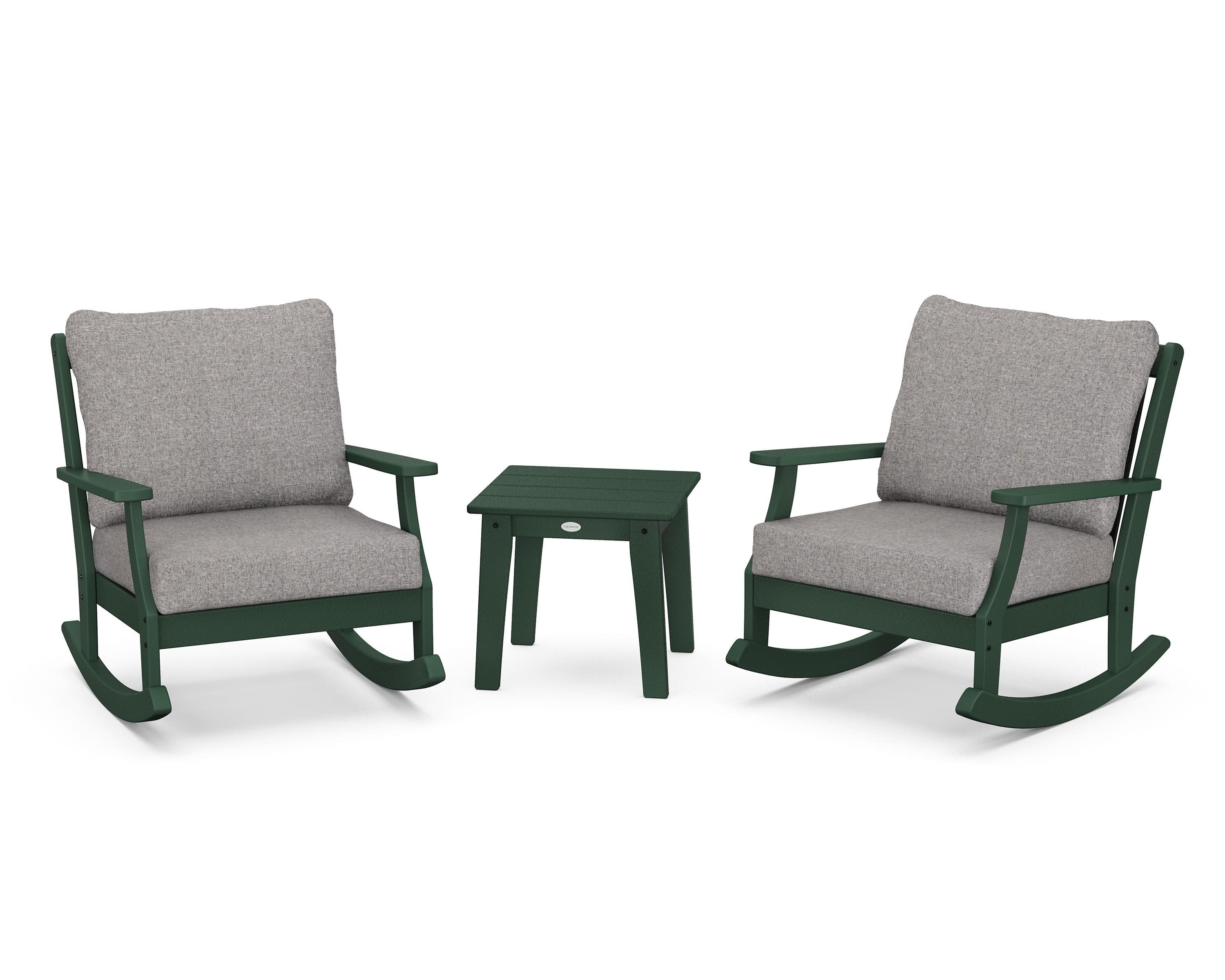 Braxton 3-Piece Deep Seating Rocker Set in Green / Grey Mist