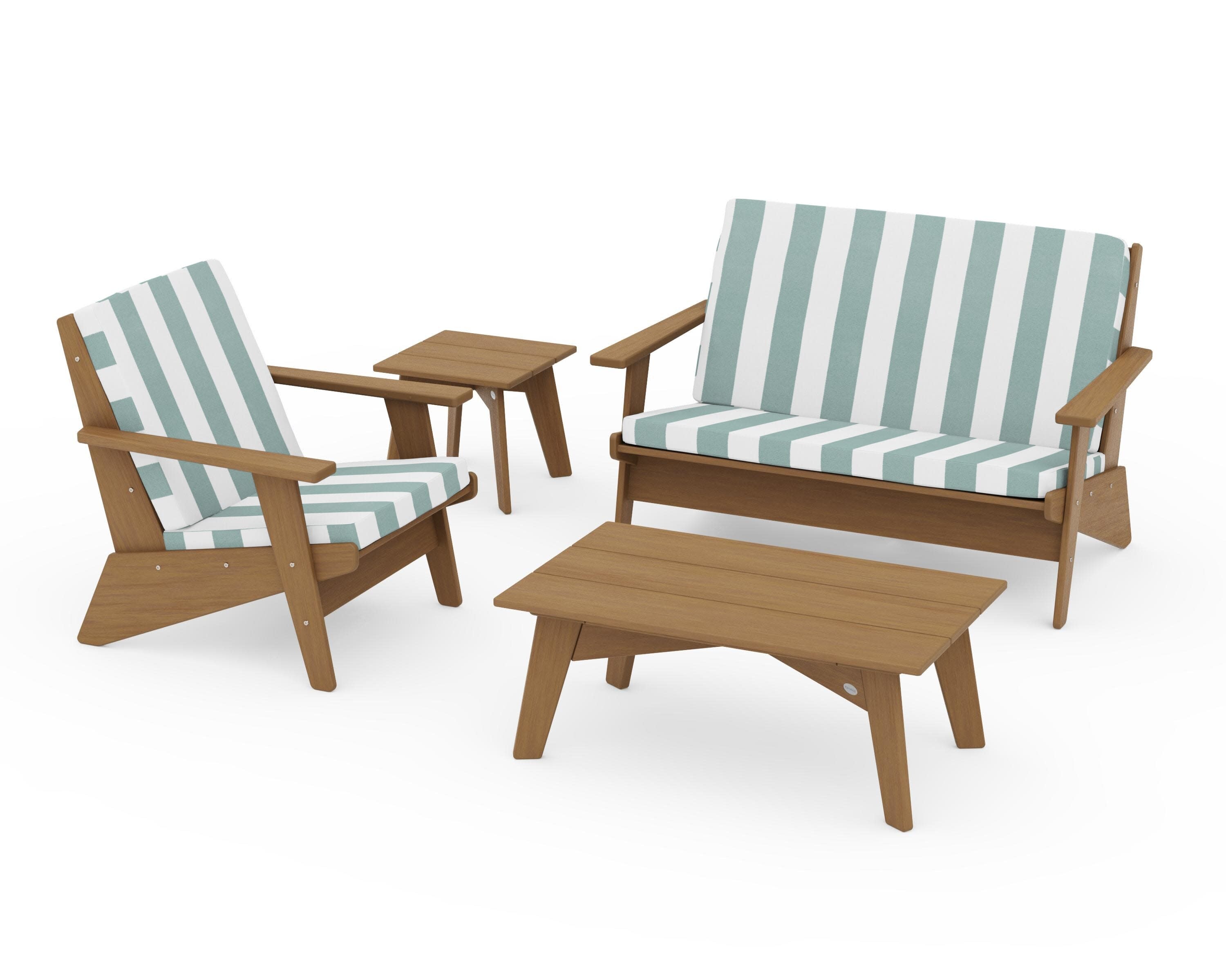 Riviera Modern Lounge 4-Piece Set in Natural / Cabana Stripe Glacier Spa