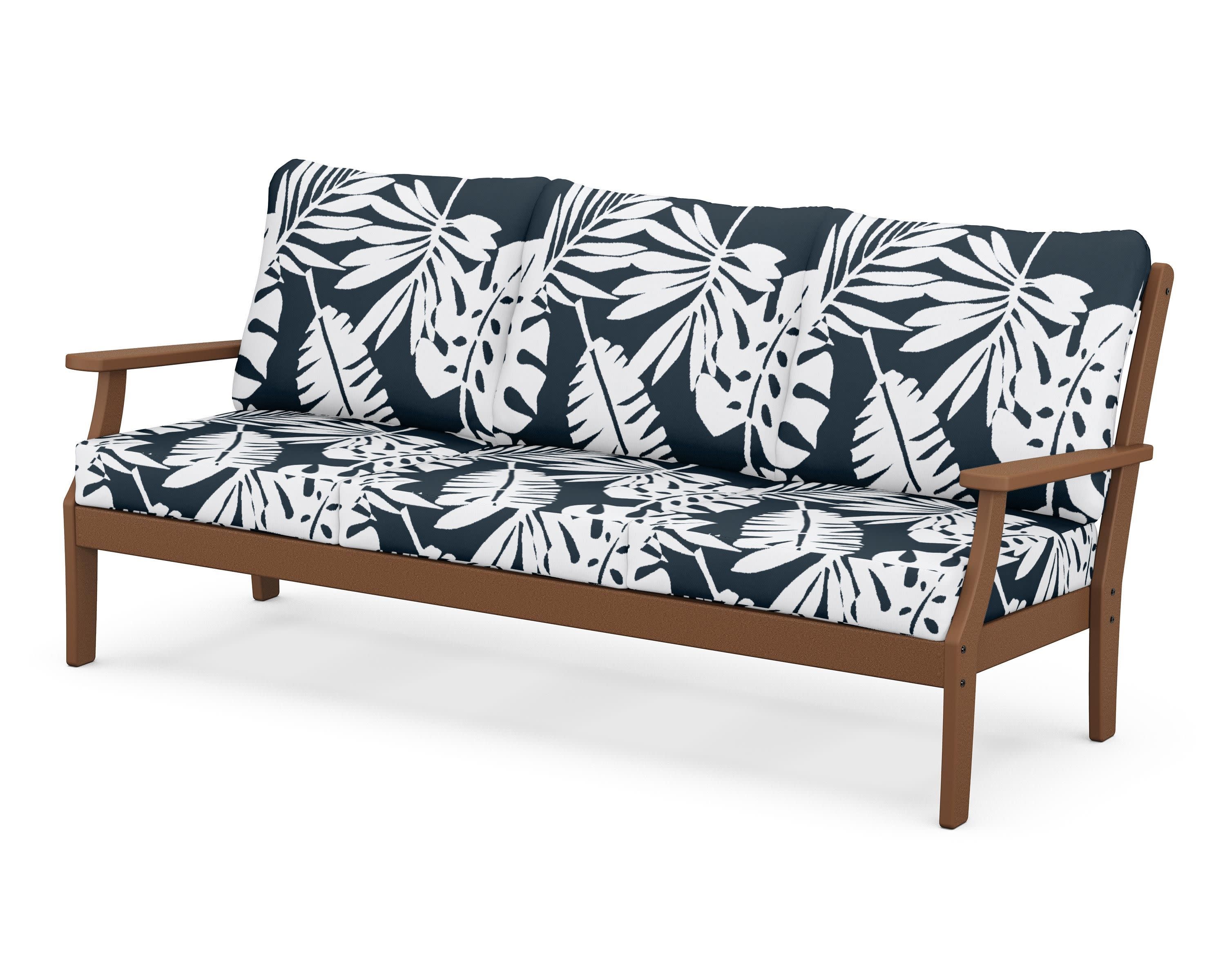 Braxton Deep Seating Sofa in Teak / Leaf Marine Indigo
