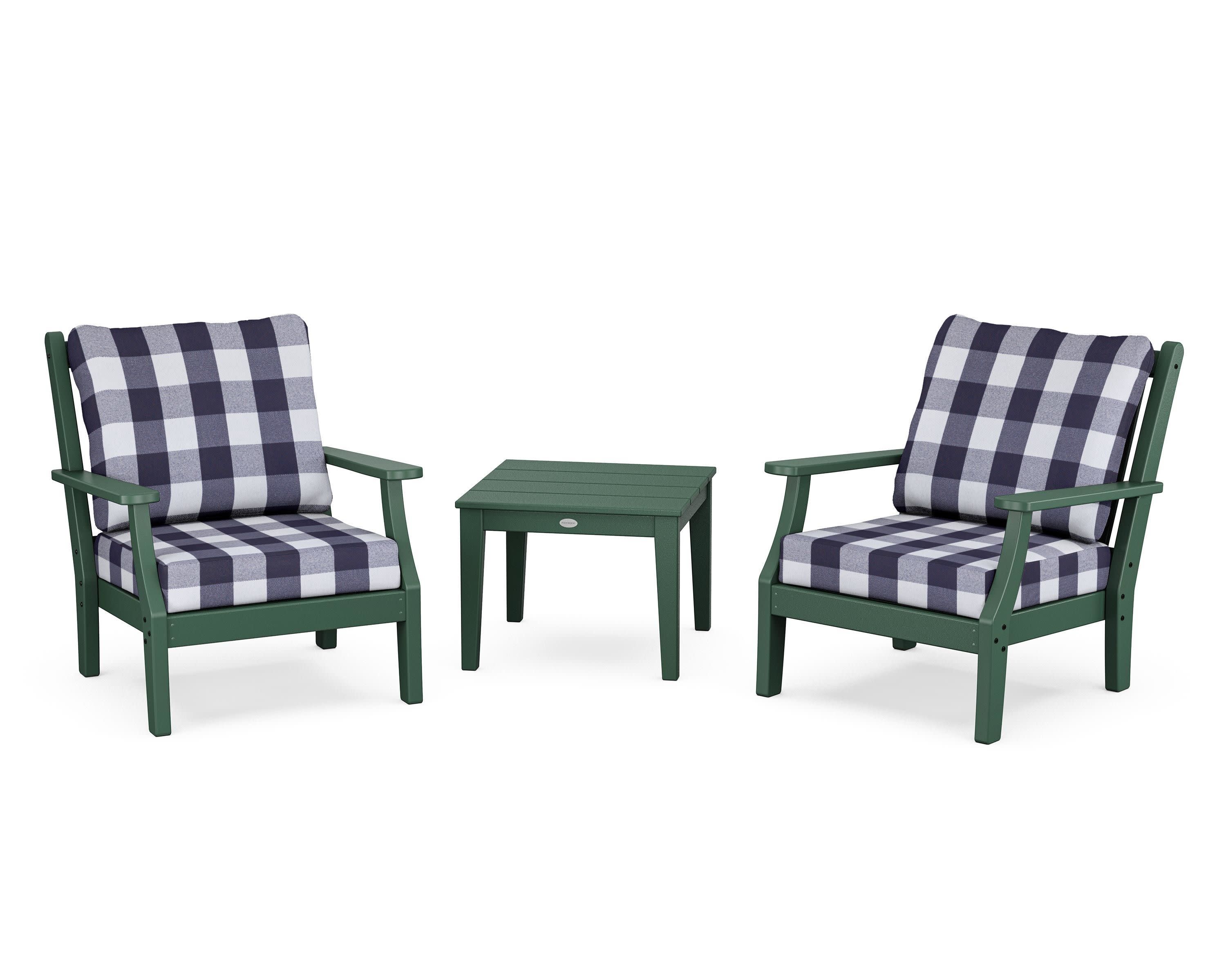 Wovendale 3-Piece Deep Seating Set in Green / Buffalo Plaid Navy