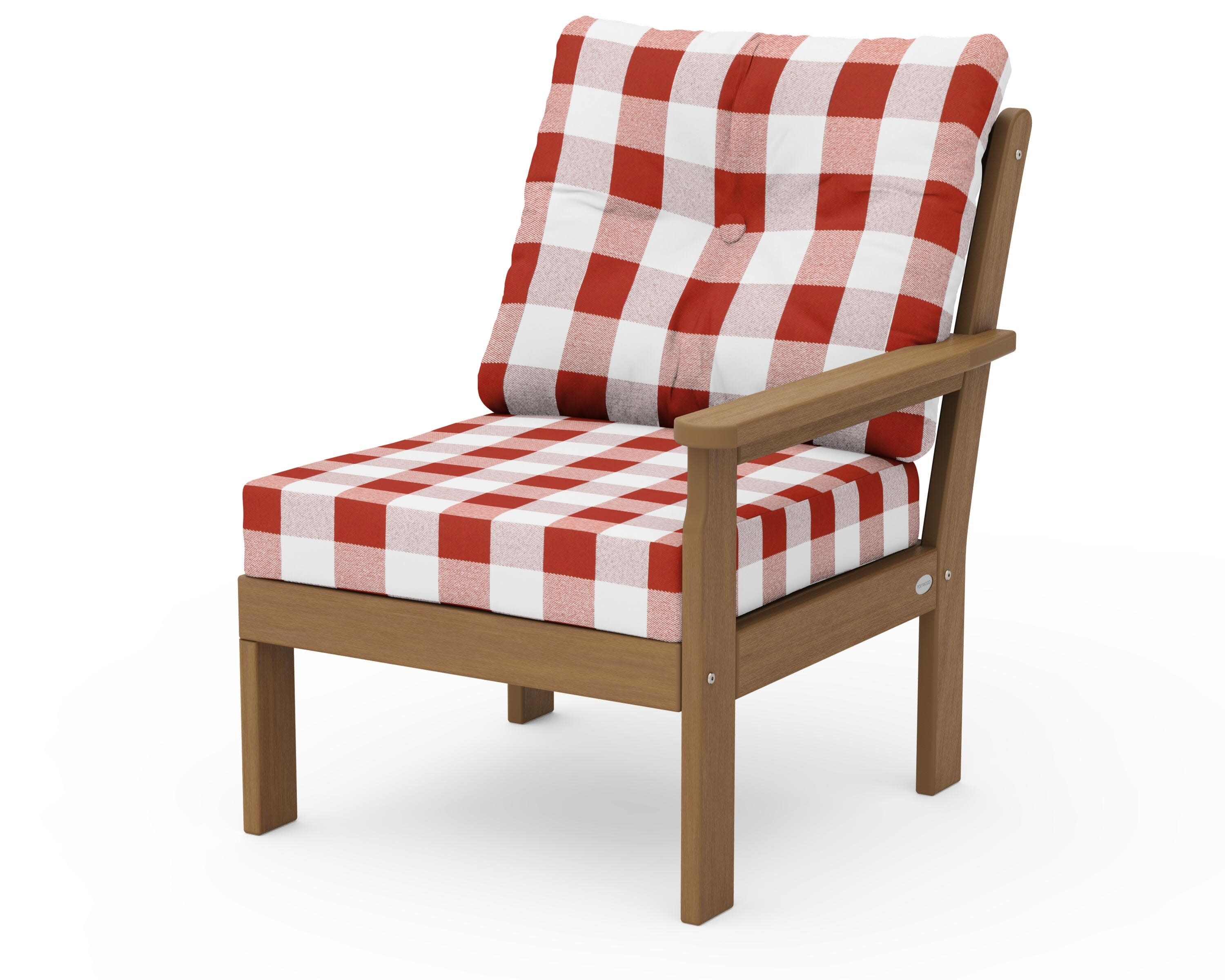 Vineyard Modular Right Arm Chair in Natural / Buffalo Plaid Crimson