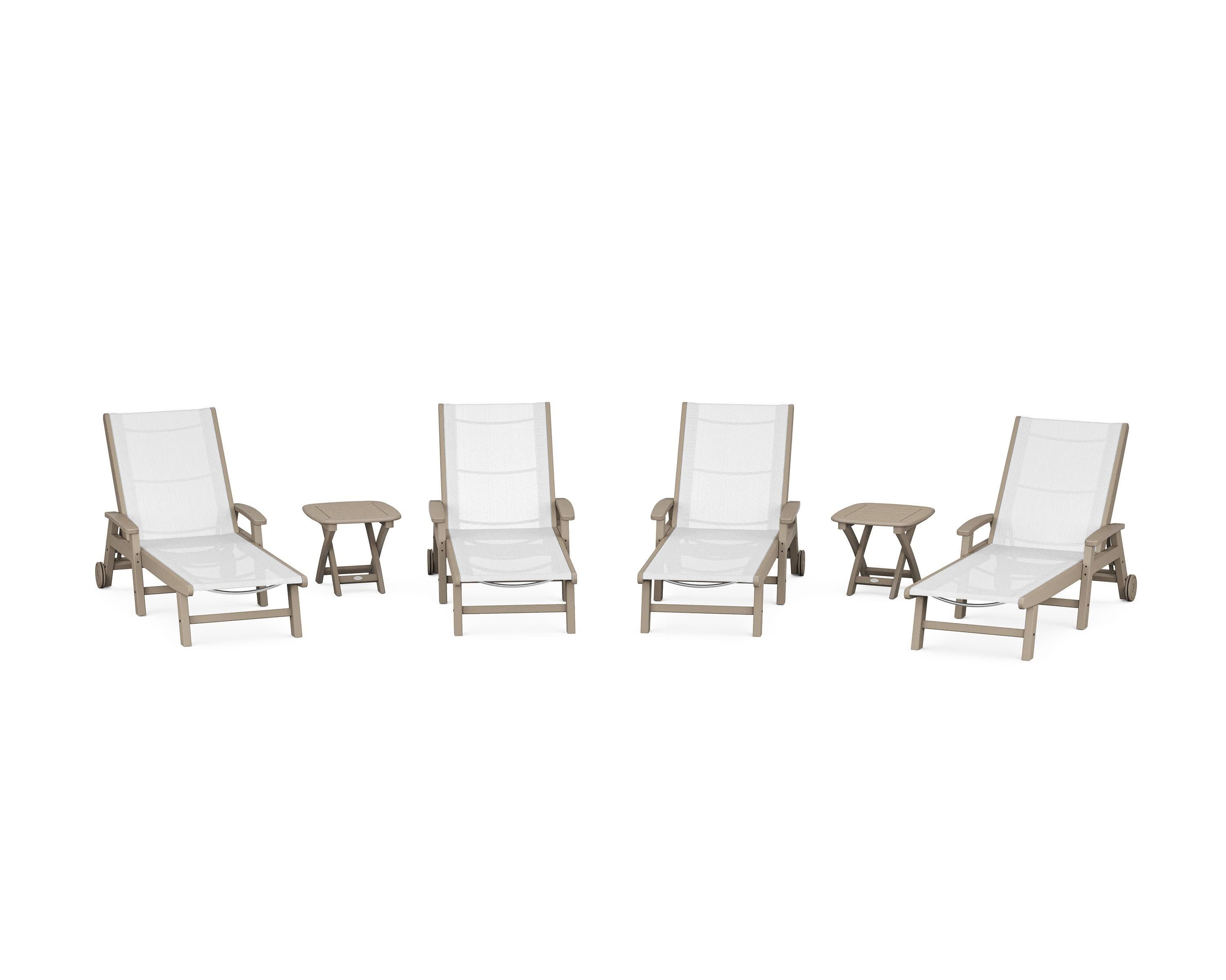 Coastal Chaise 6-Piece Set with Wheels in Vintage Sahara / White Sling