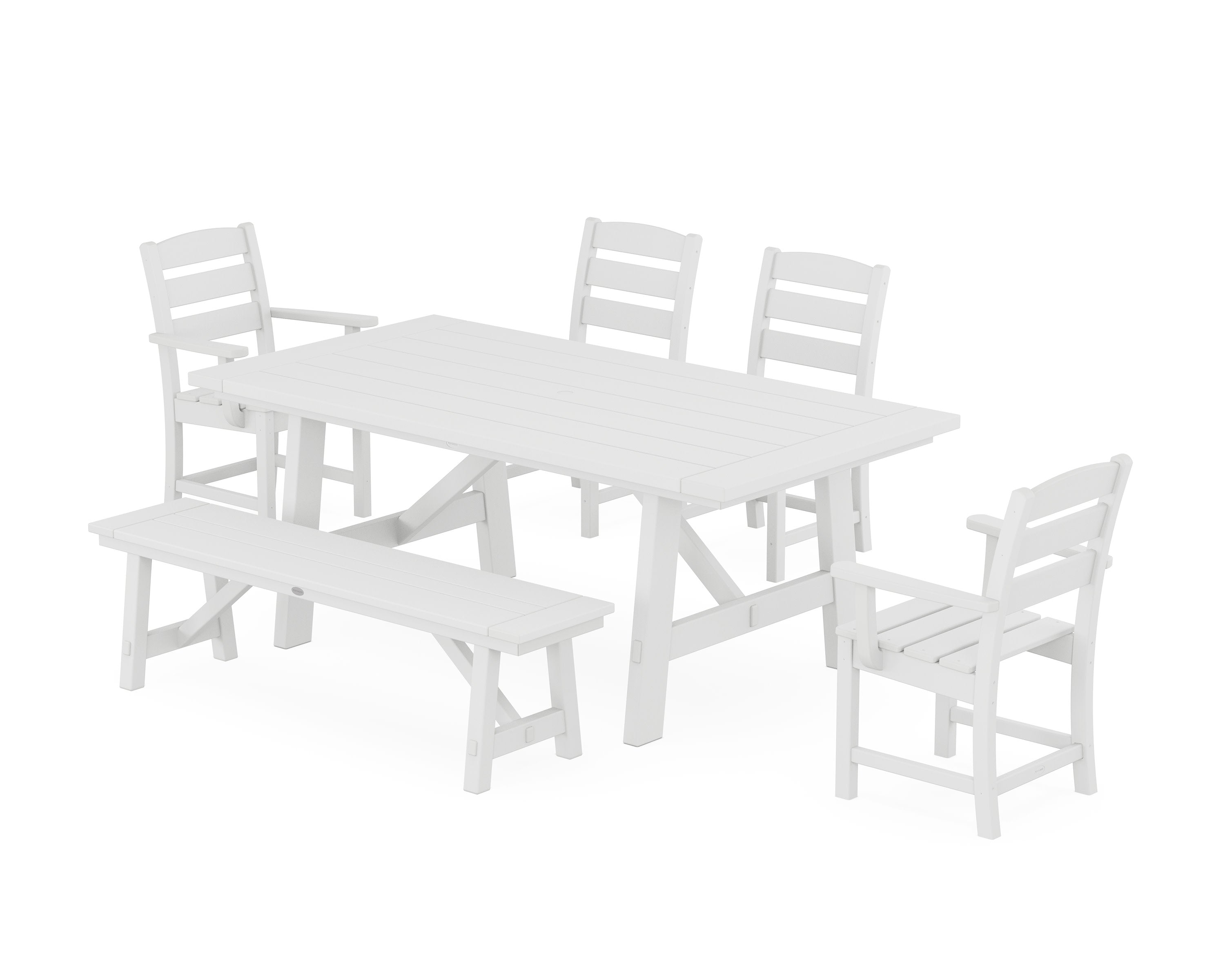 Lakeside 6-Piece Rustic Farmhouse Dining Set With Bench in White