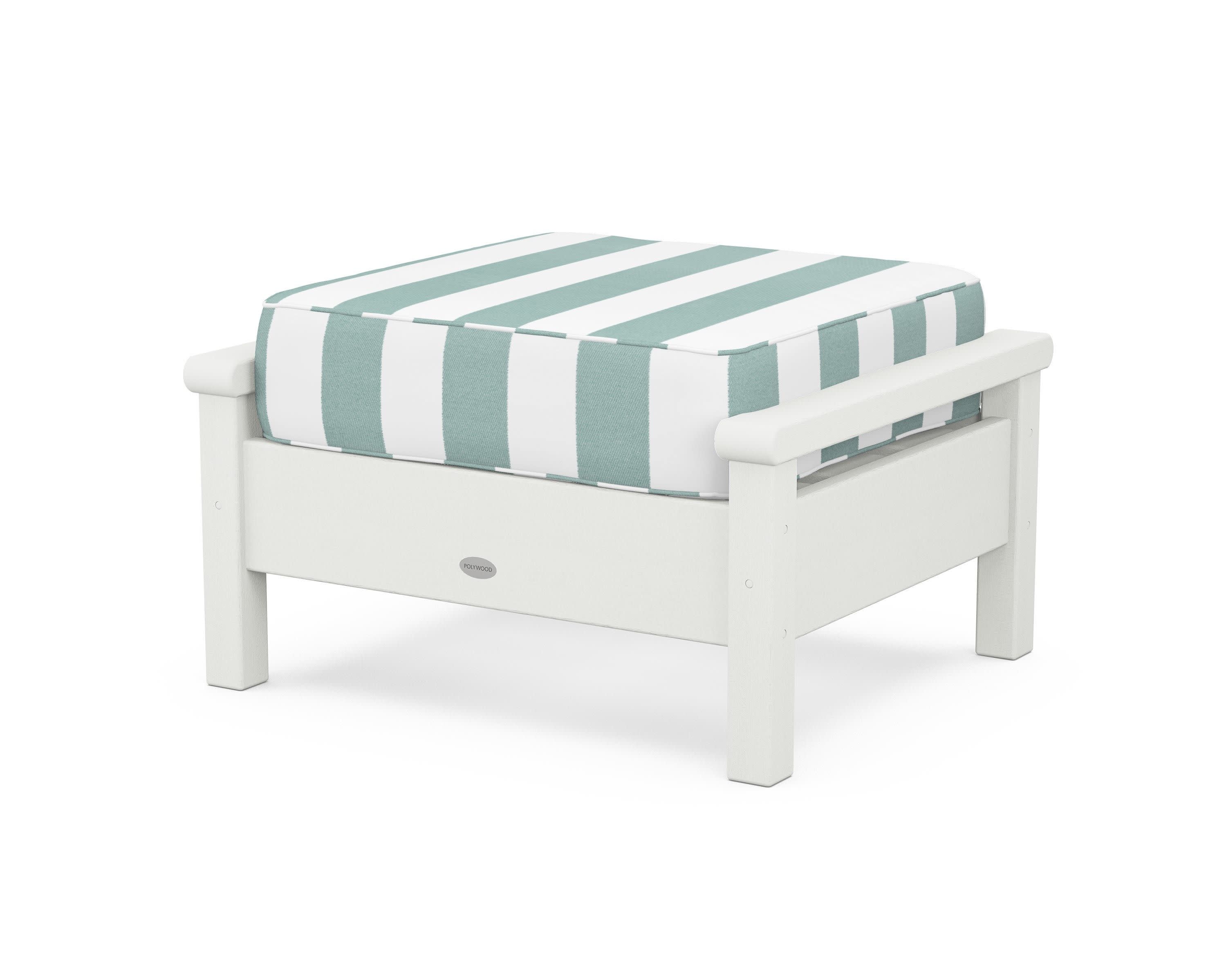 Harbour Deep Seating Ottoman in Vintage White / Cabana Stripe Glacier Spa