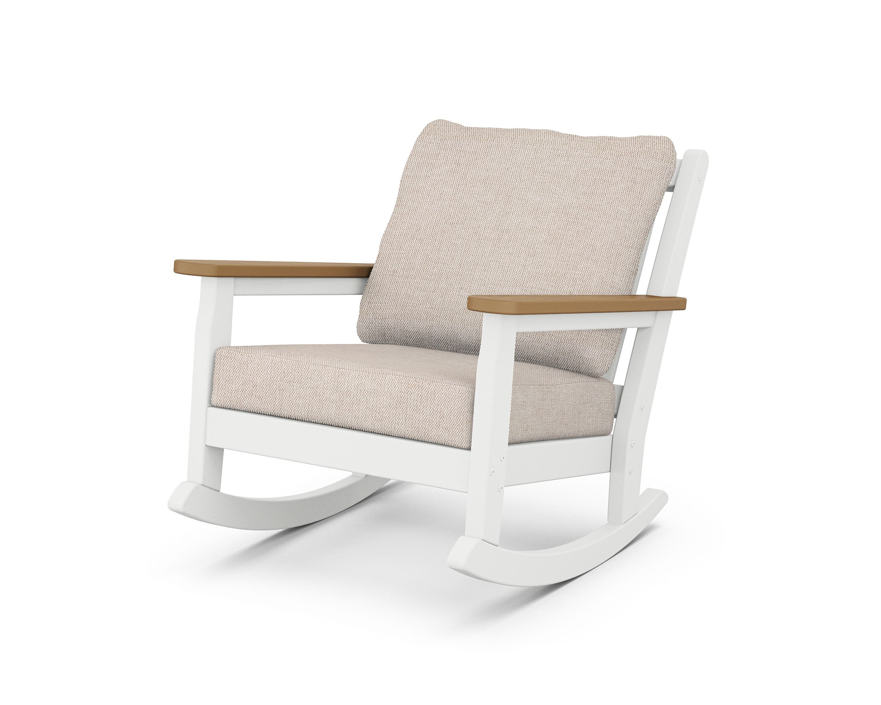 Chippendale Deep Seating Rocking Chair in White / Natural / Blend Linen