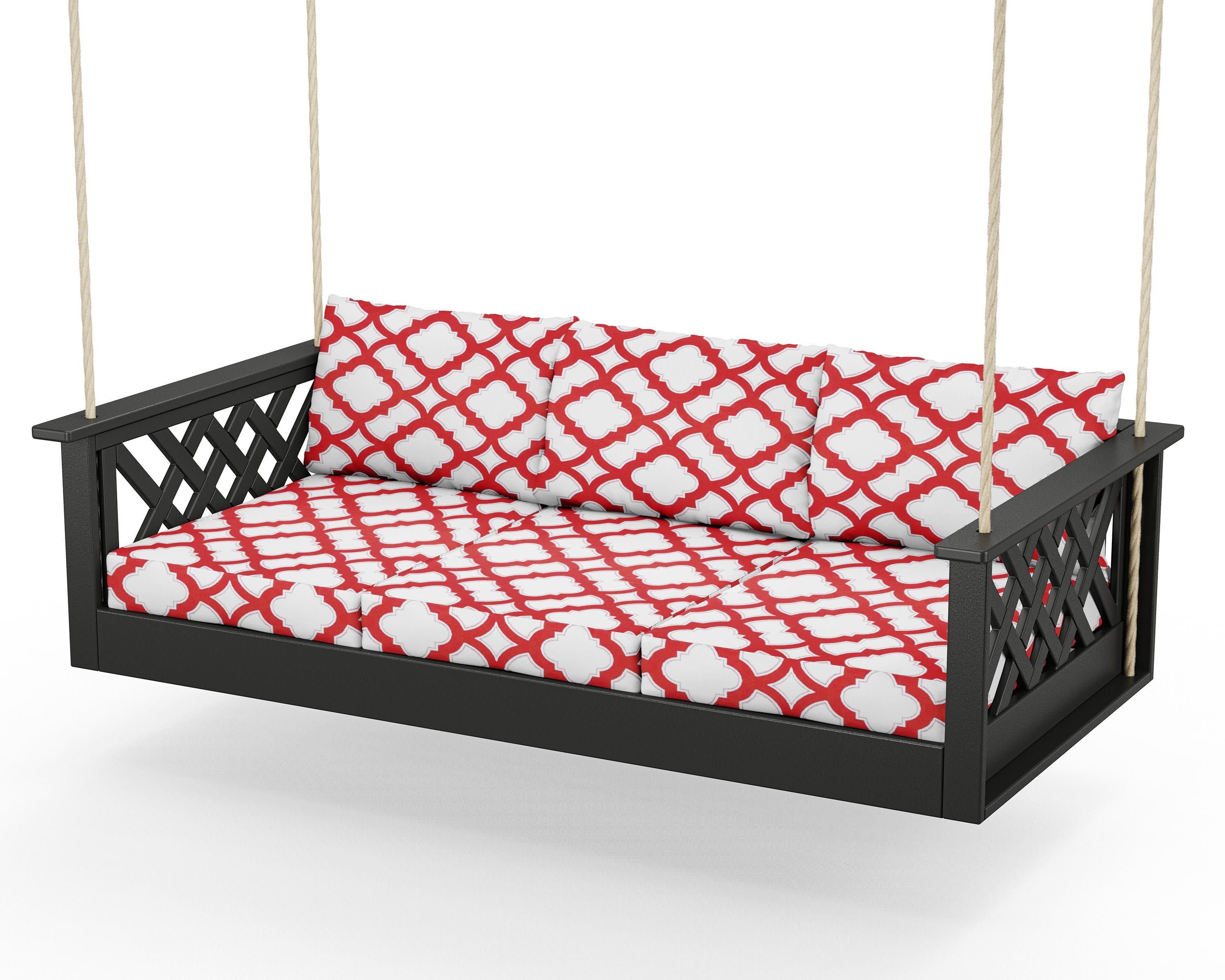 Wovendale Daybed Swing in Black / Trellis Crimson