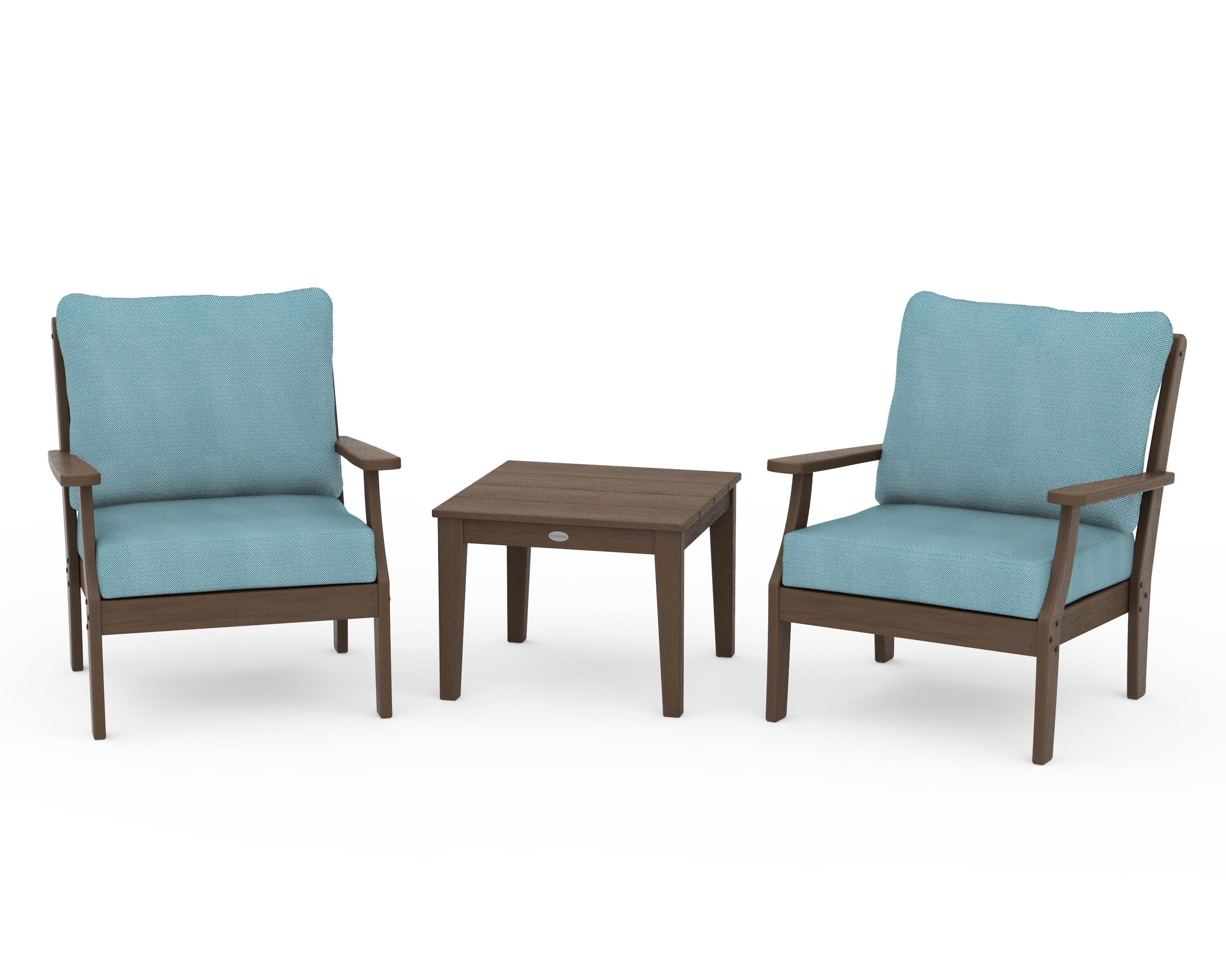 Braxton 3-Piece Deep Seating Set in Kona / Lattice Sky Blue