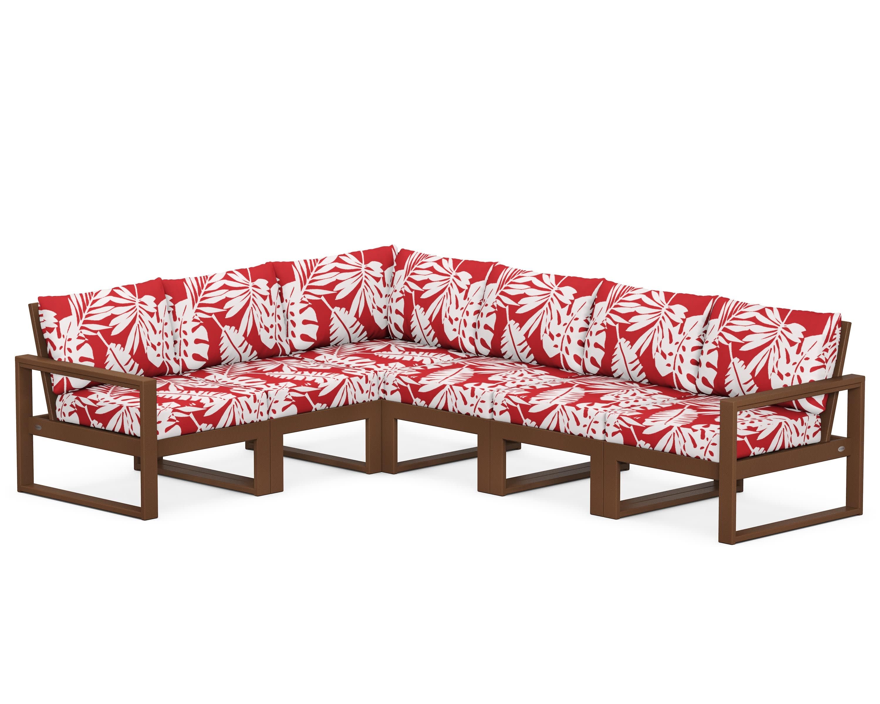 EDGE 6-Piece Modular Deep Seating Set in Teak / Leaf Crimson