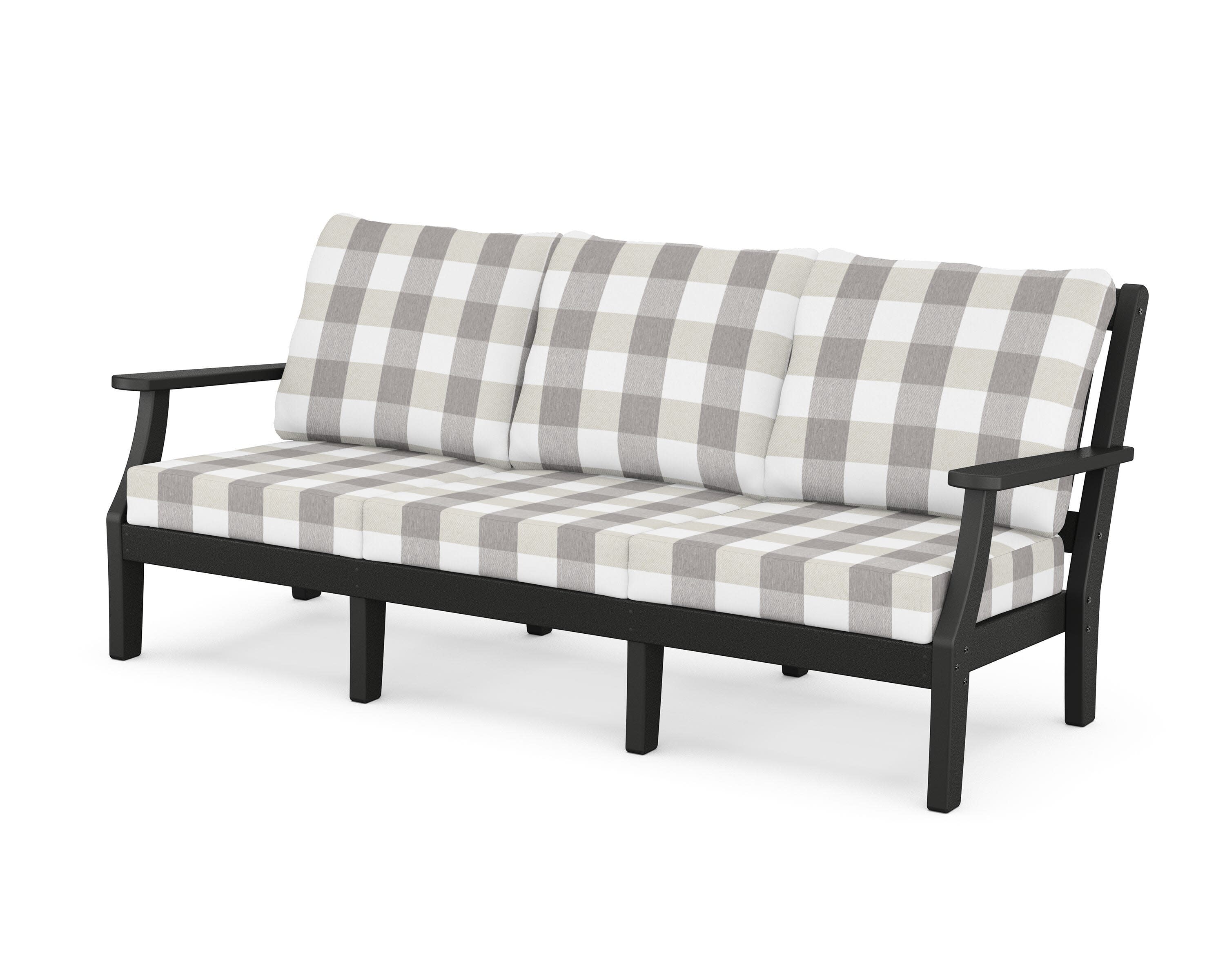 Chinoiserie Deep Seating Sofa in Black / Buffalo Plaid Grey Mist