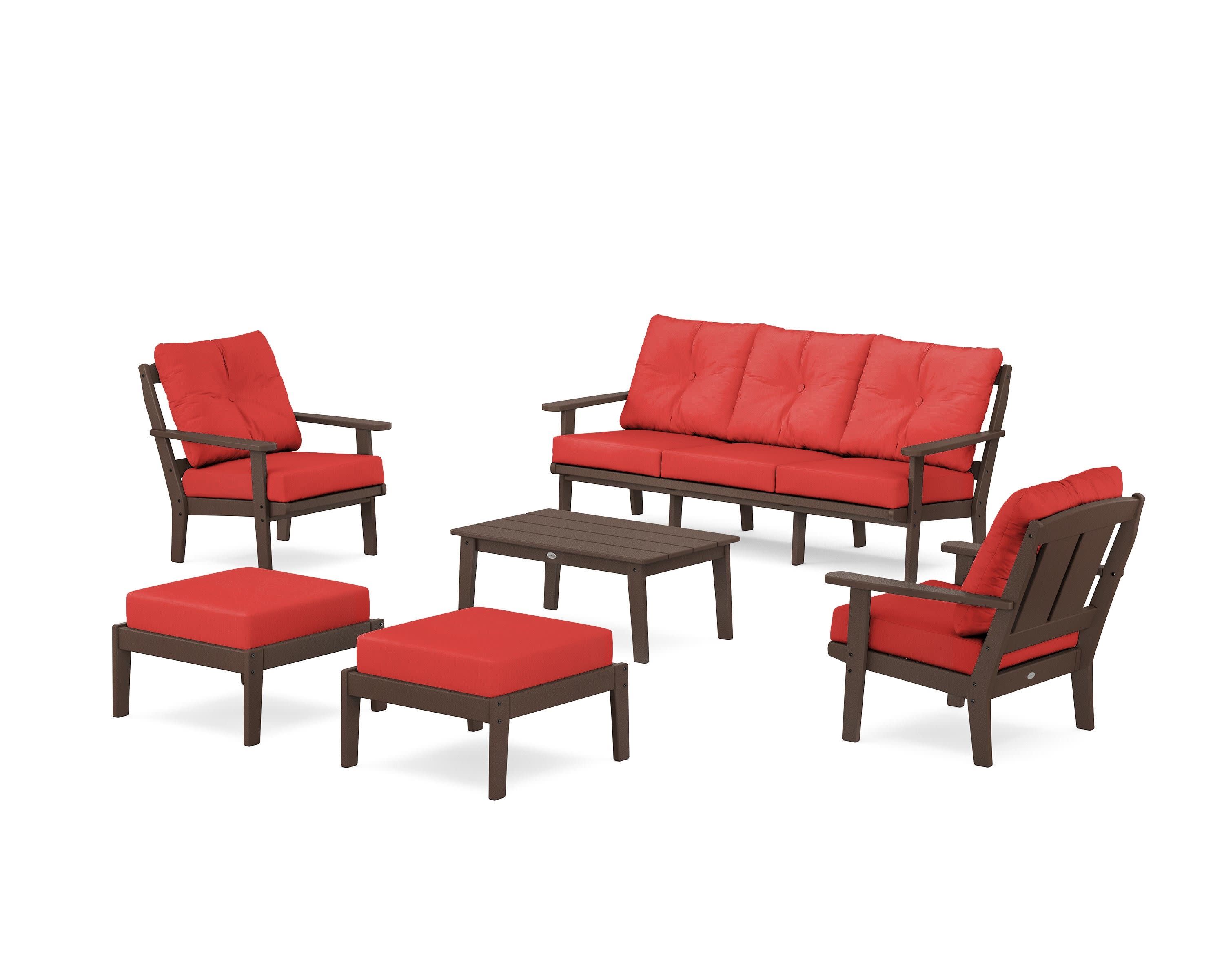 Mission 6-Piece Lounge Sofa Set in Mahogany / Crimson Linen