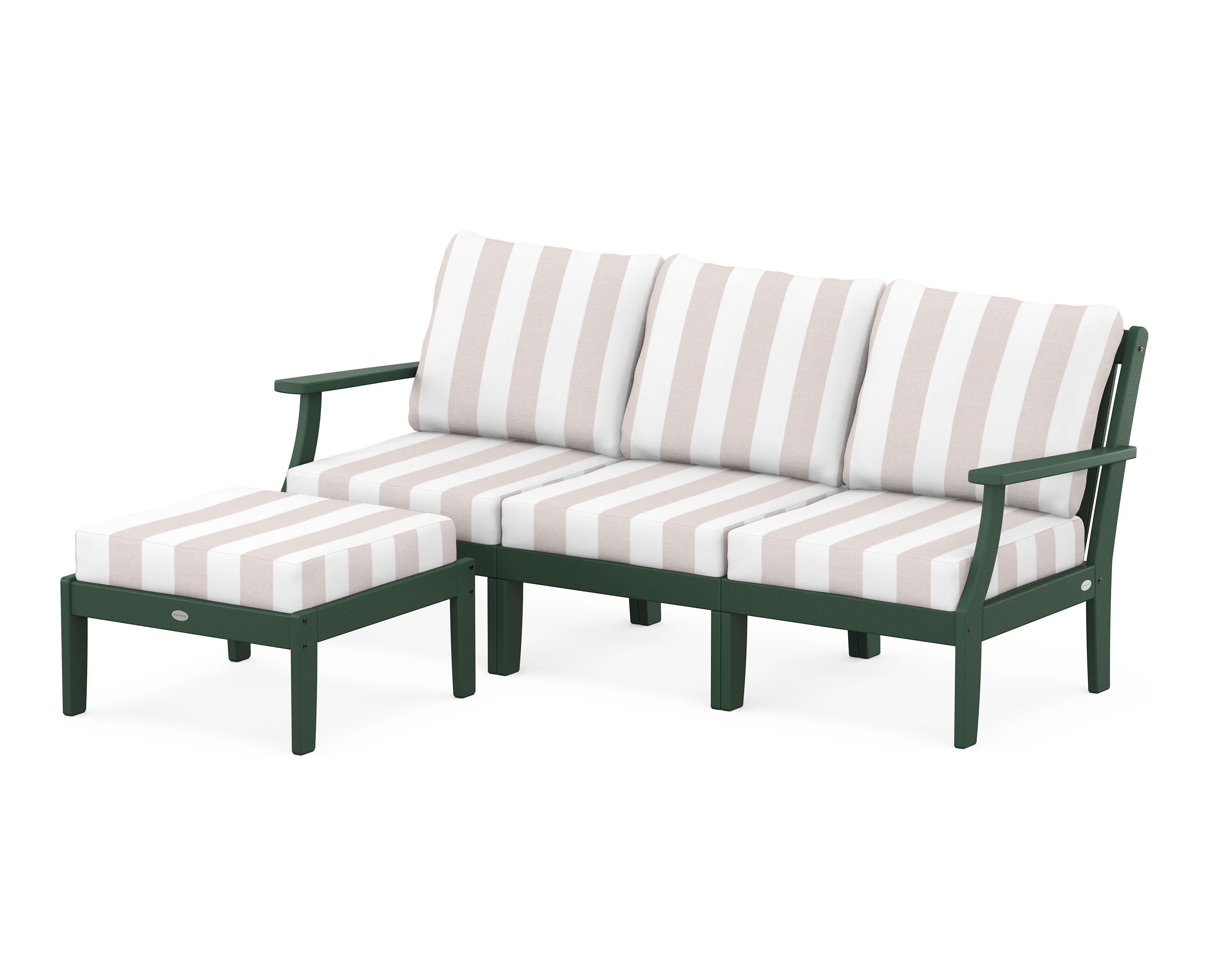 Braxton Modular 4-Piece Deep Seating Set with Ottoman in Green / Cabana Stripe Dune Burlap