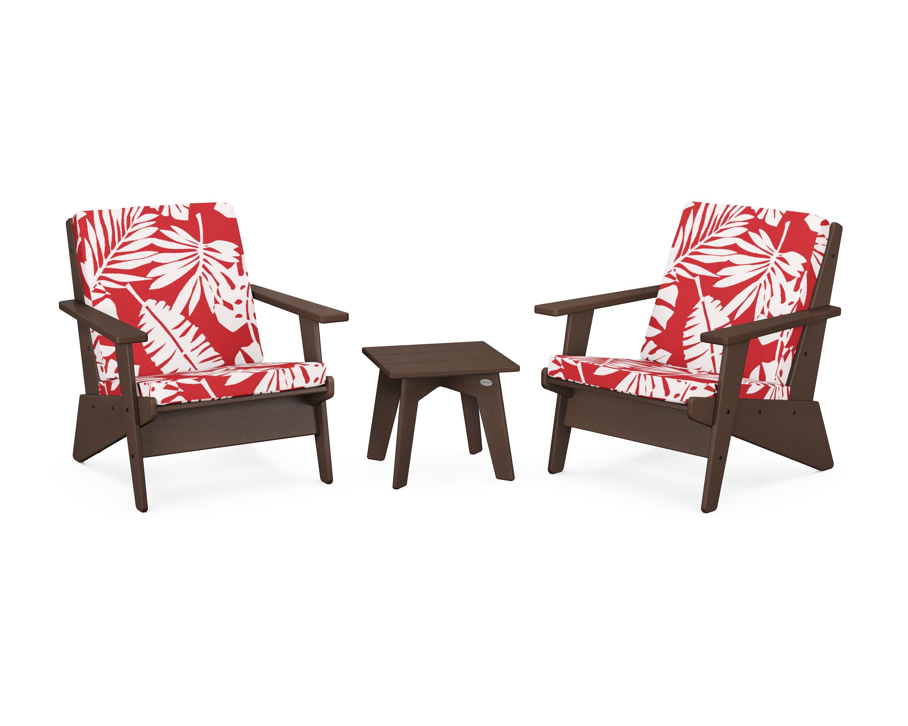 Riviera Modern Lounge 3-Piece Set in Mahogany / Leaf Crimson
