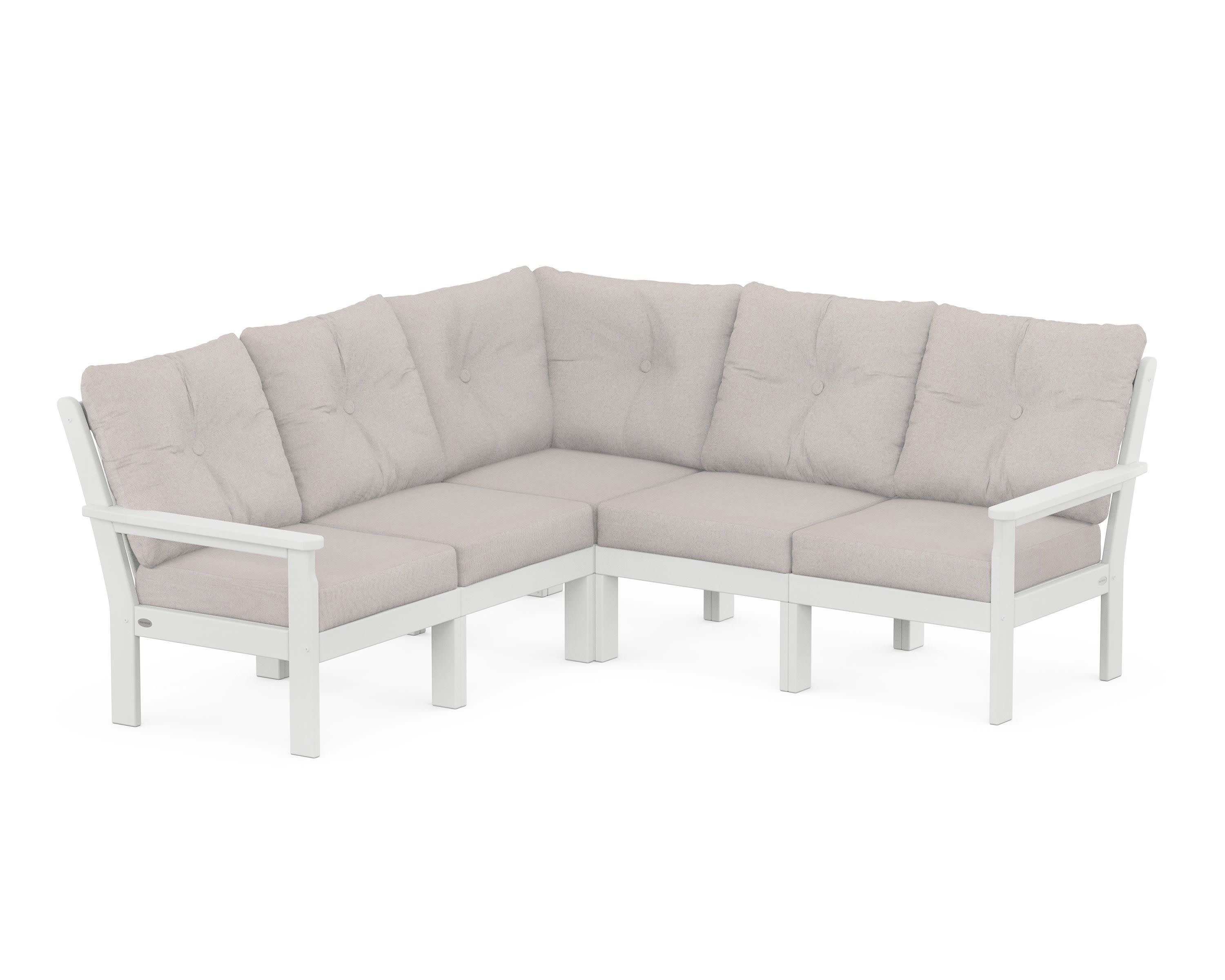 Vineyard 5-Piece Sectional in White / Dune Burlap