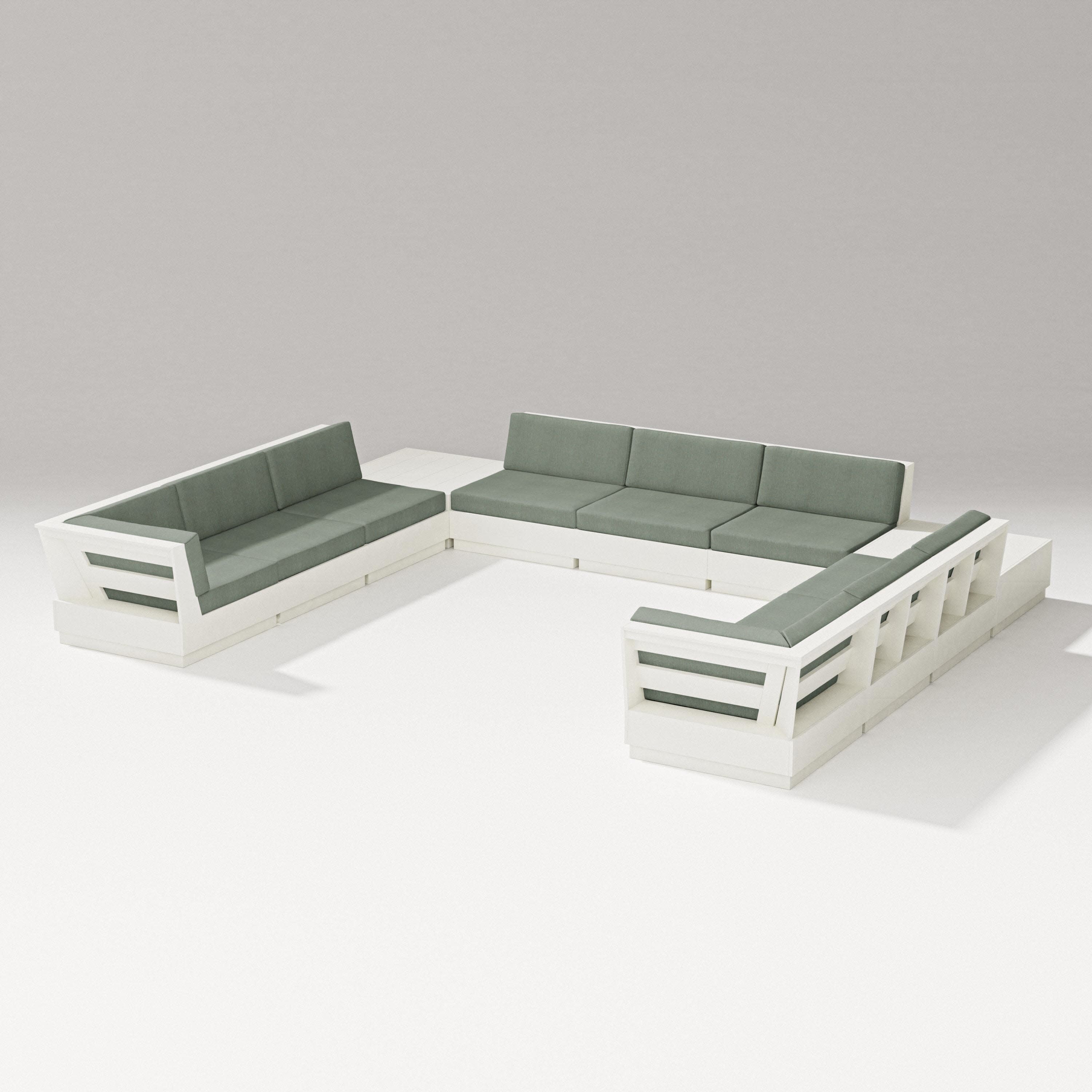 Elevate 11-Piece U-Shaped Sofa Sectional in Vintage White / Cast Sage