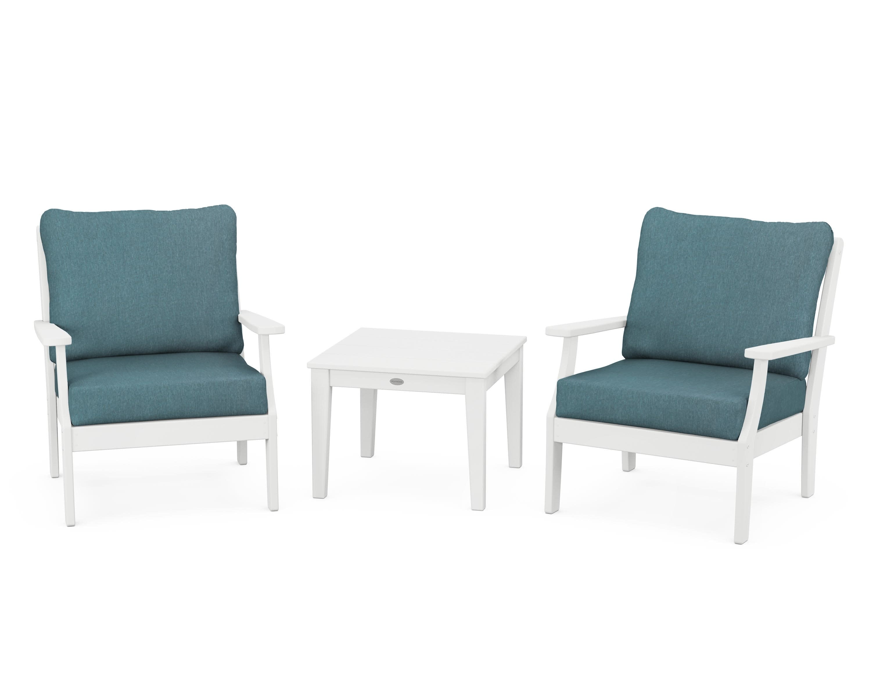 Braxton 3-Piece Deep Seating Set in White / Ocean Teal